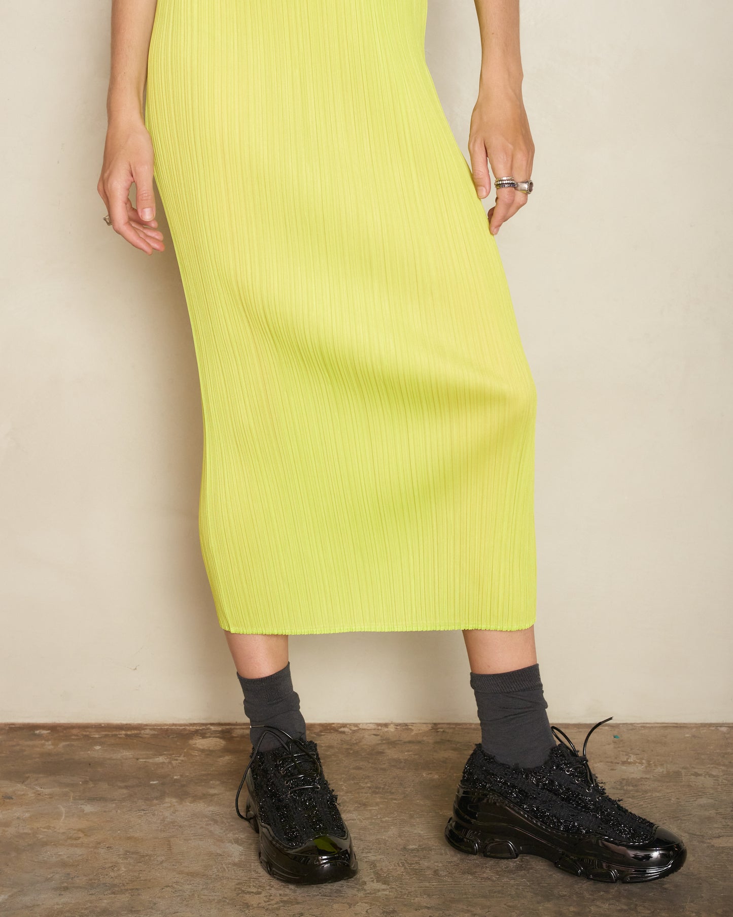 Basic Yellow Green Pleated Tank Dress