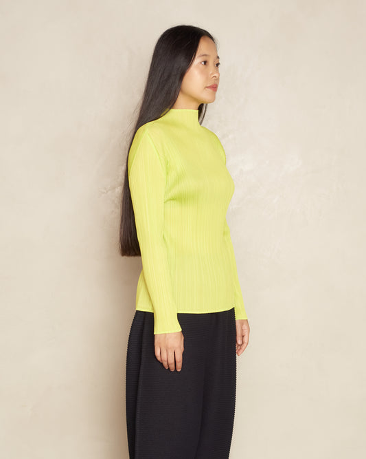 Basic Yellow Green Pleated Long Sleeve Top