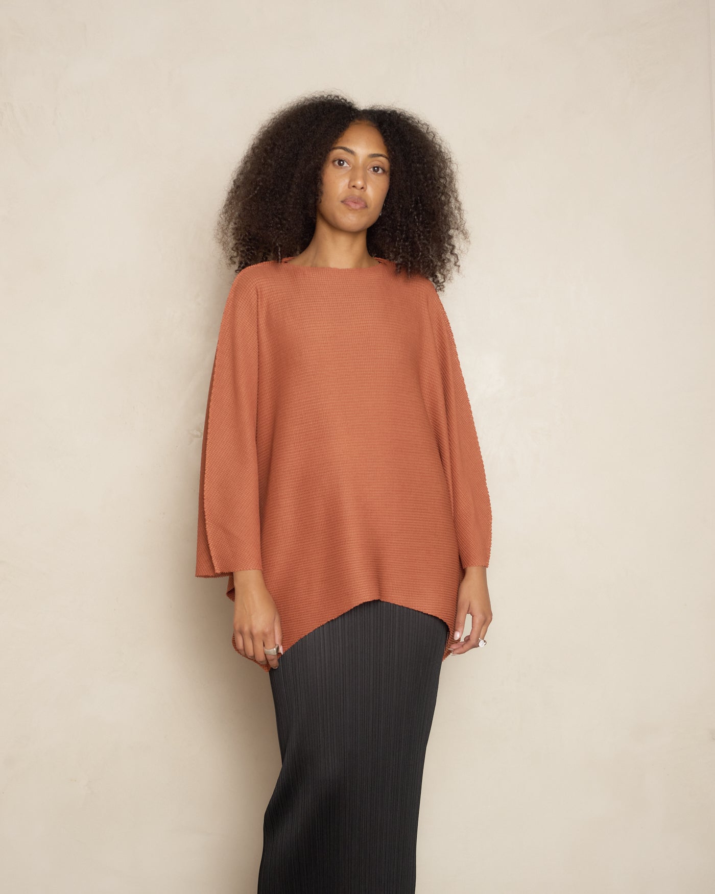 Terracotta Sector Stretch Knit Pleat Top