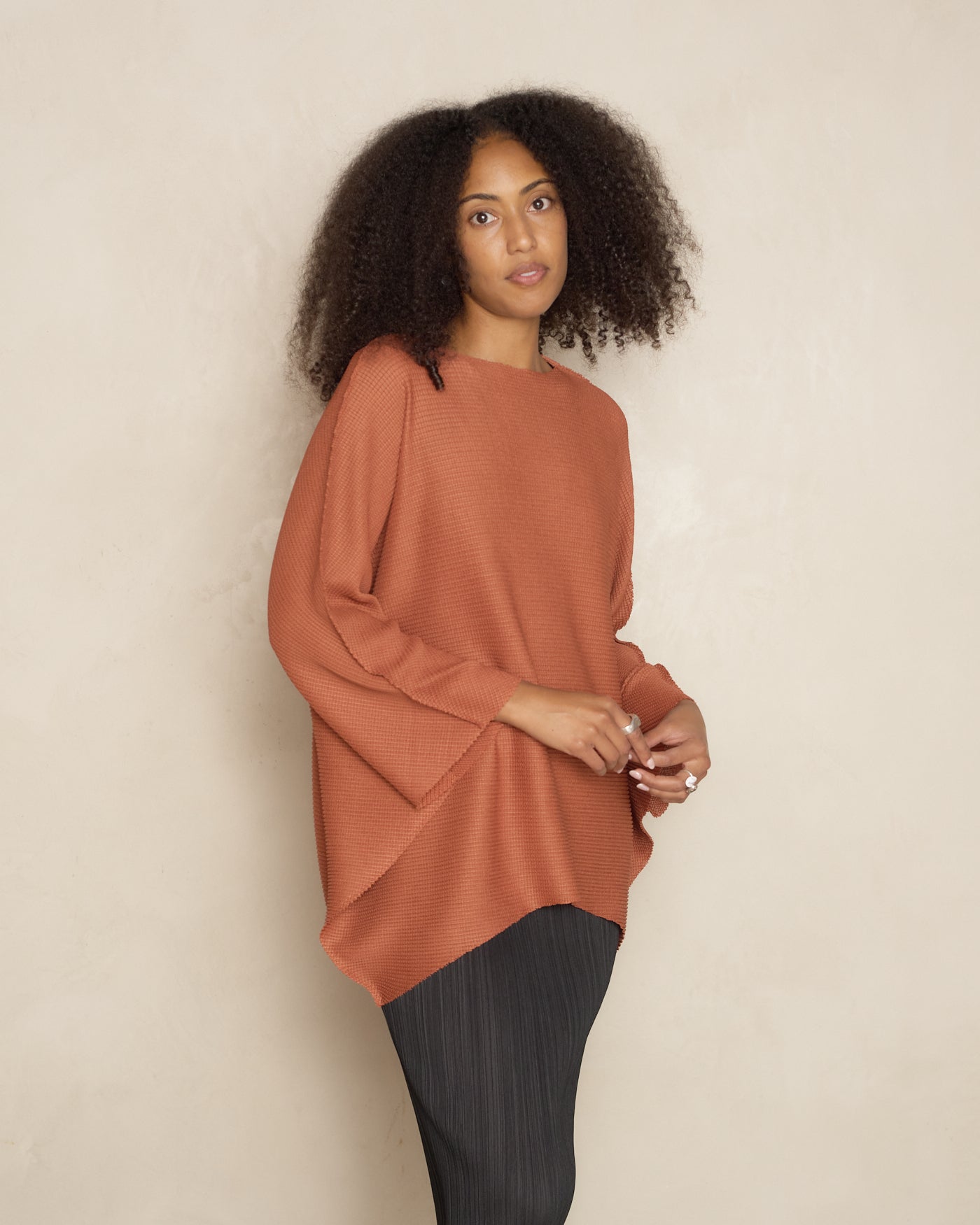 Terracotta Sector Stretch Knit Pleat Top