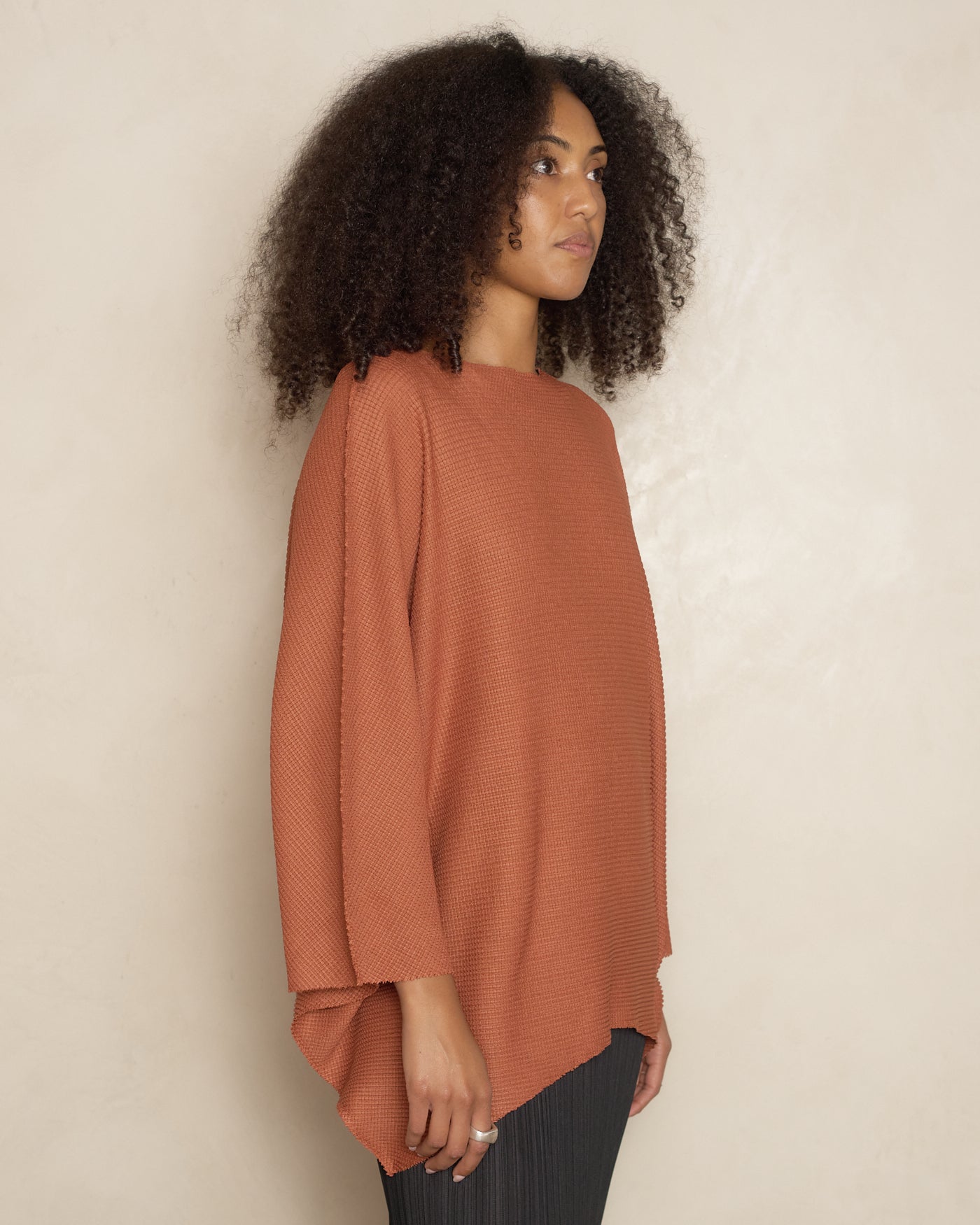 Terracotta Sector Stretch Knit Pleat Top