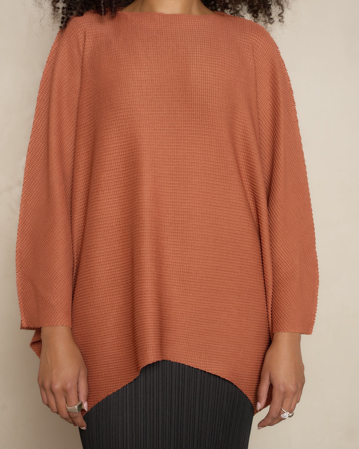 Terracotta Sector Stretch Knit Pleat Top