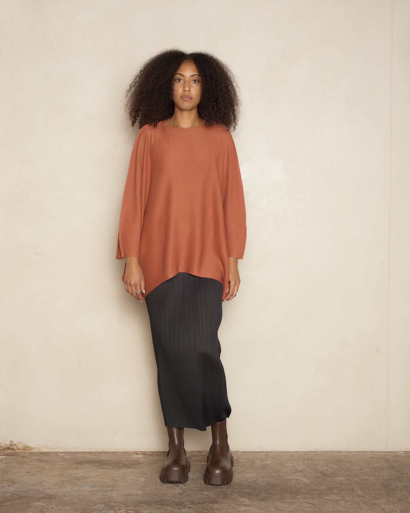 Terracotta Sector Stretch Knit Pleat Top