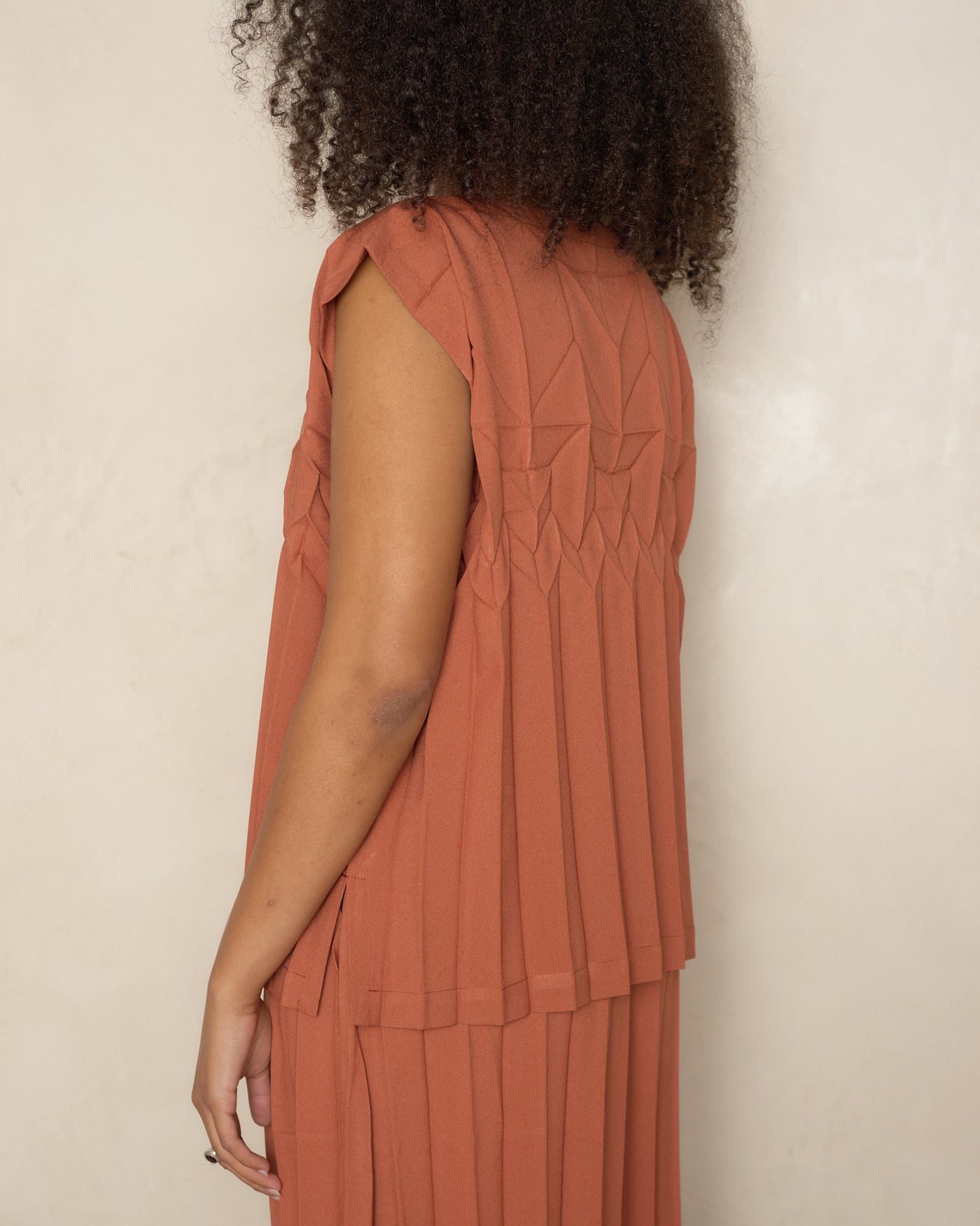 Terracotta Sleeveless Cube Pleat Top