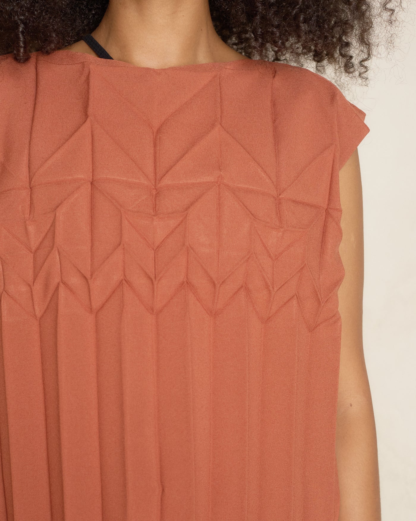 Terracotta Sleeveless Cube Pleat Top