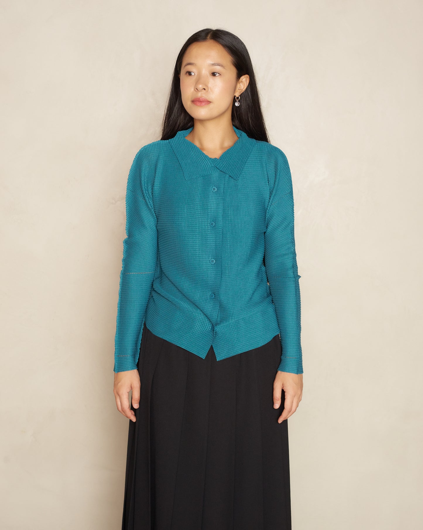 Turquoise Micropleat Cardigan