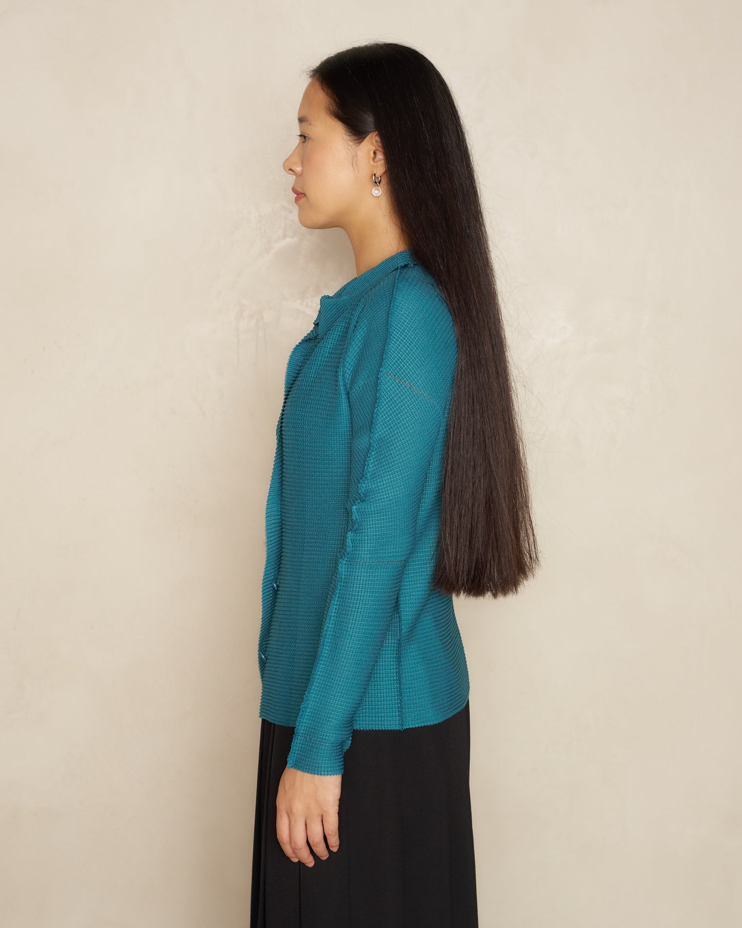 Turquoise Micropleat Cardigan