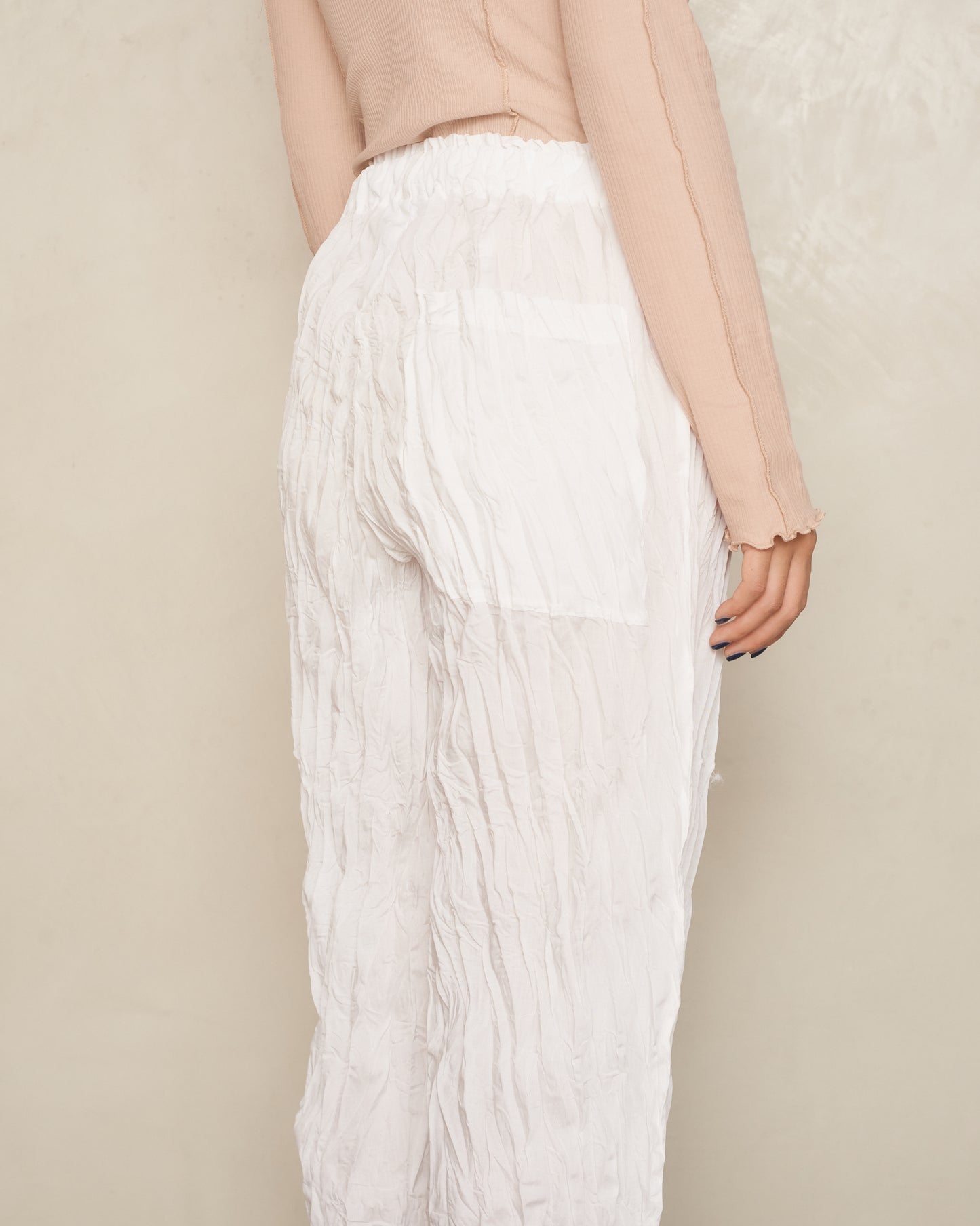 White Whip Pleat Pants