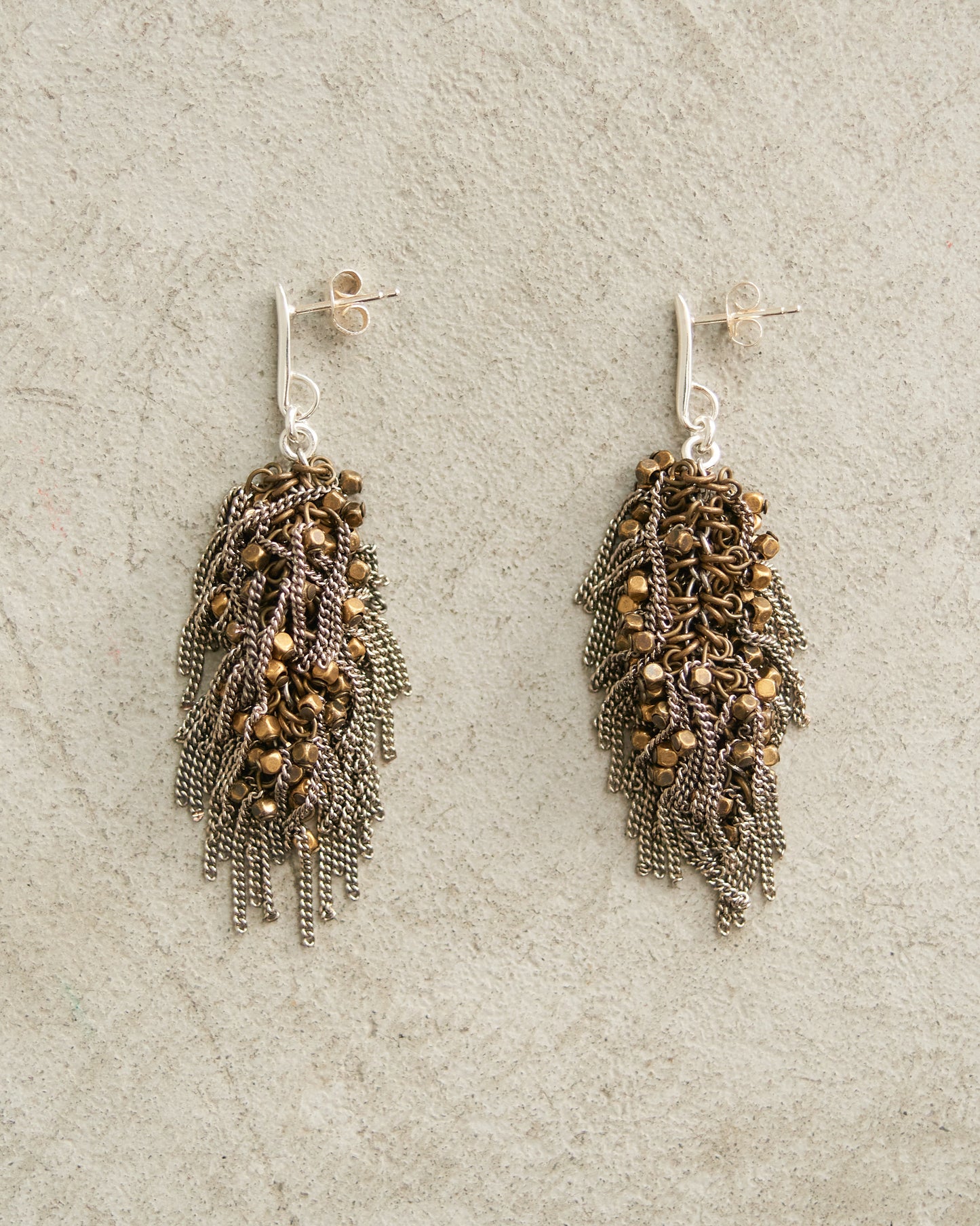 Bronze Bead Frayed Earrings