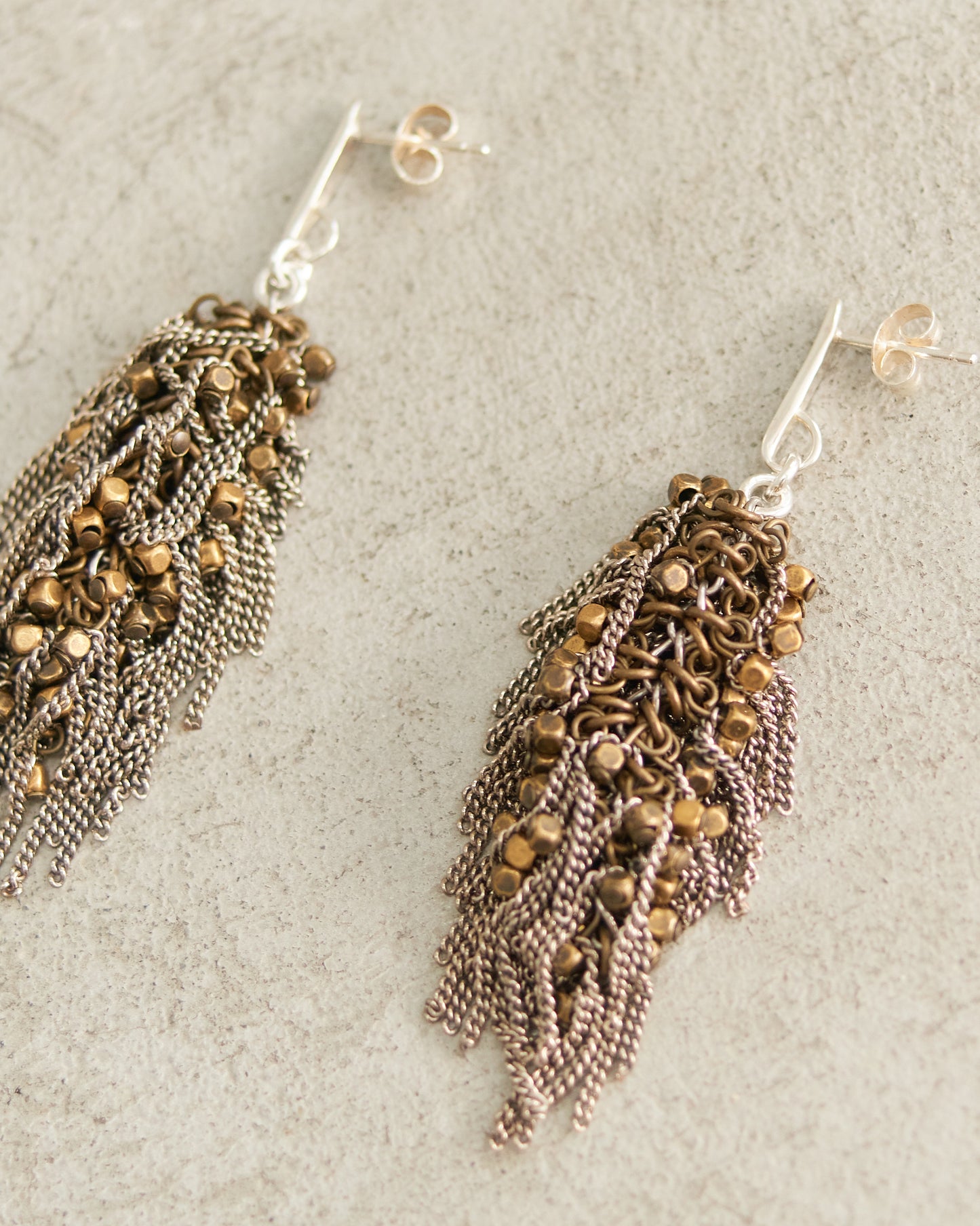 Bronze Bead Frayed Earrings