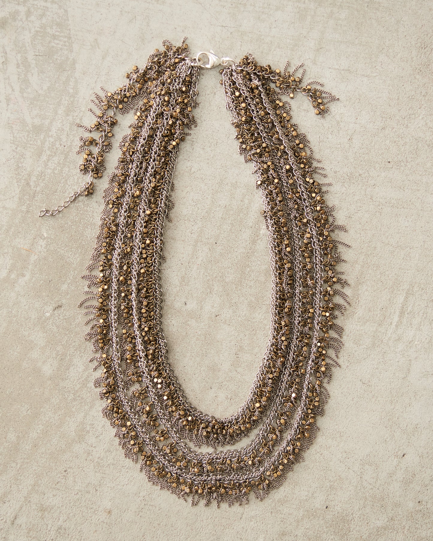 Bronze Bead Triple Frayed Necklace