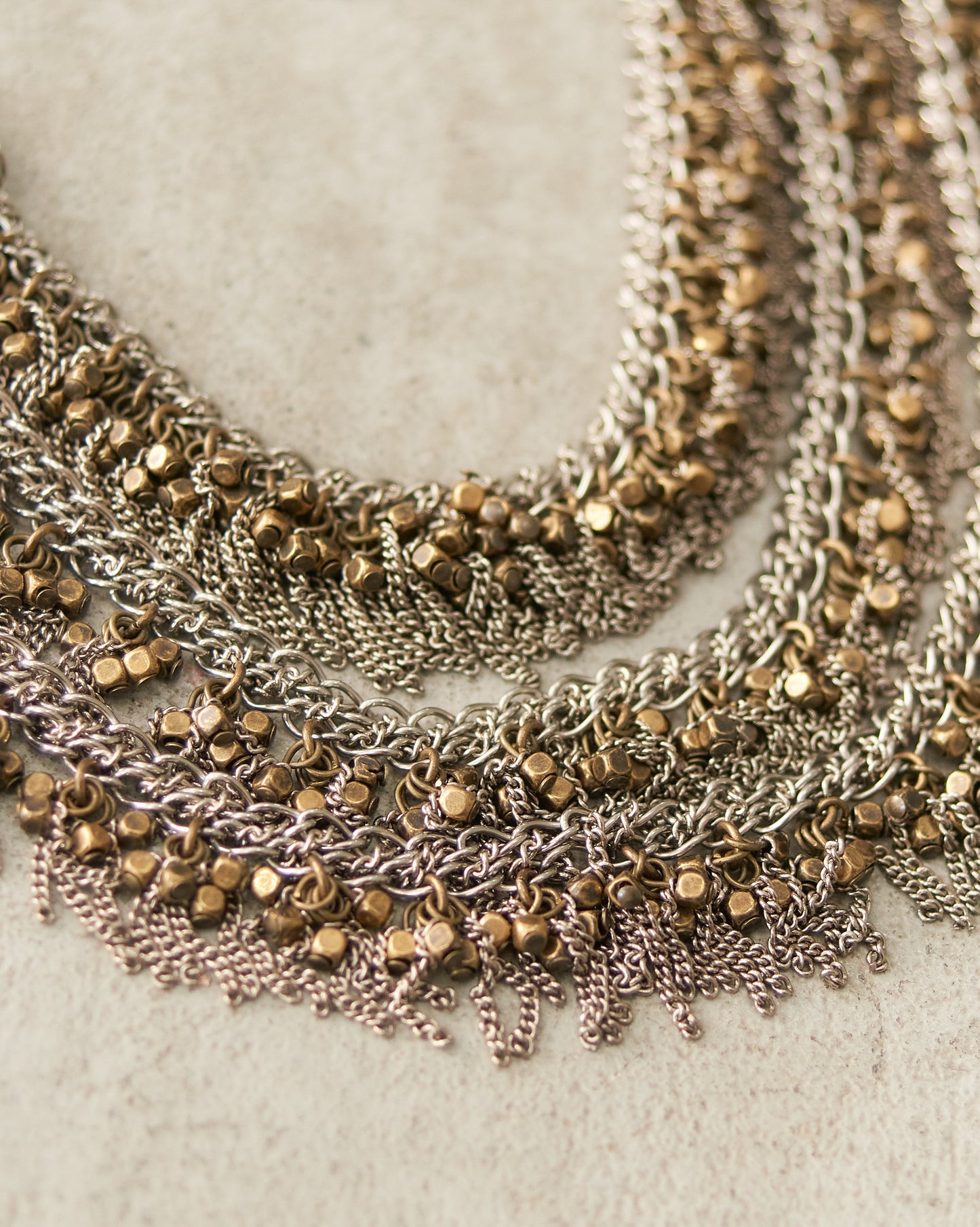 Bronze Bead Triple Frayed Necklace