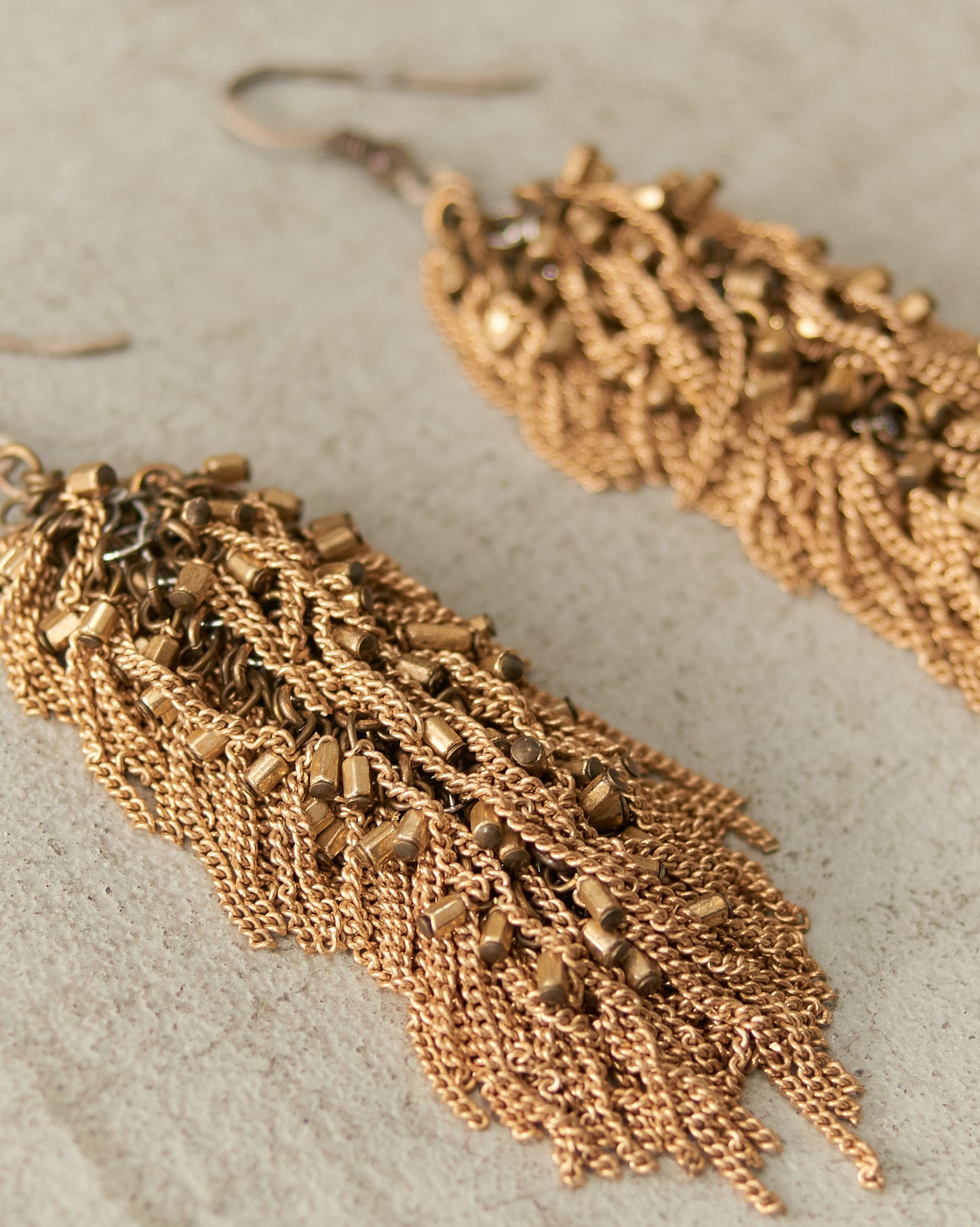 Bronze Glass Bead Frayed Earrings