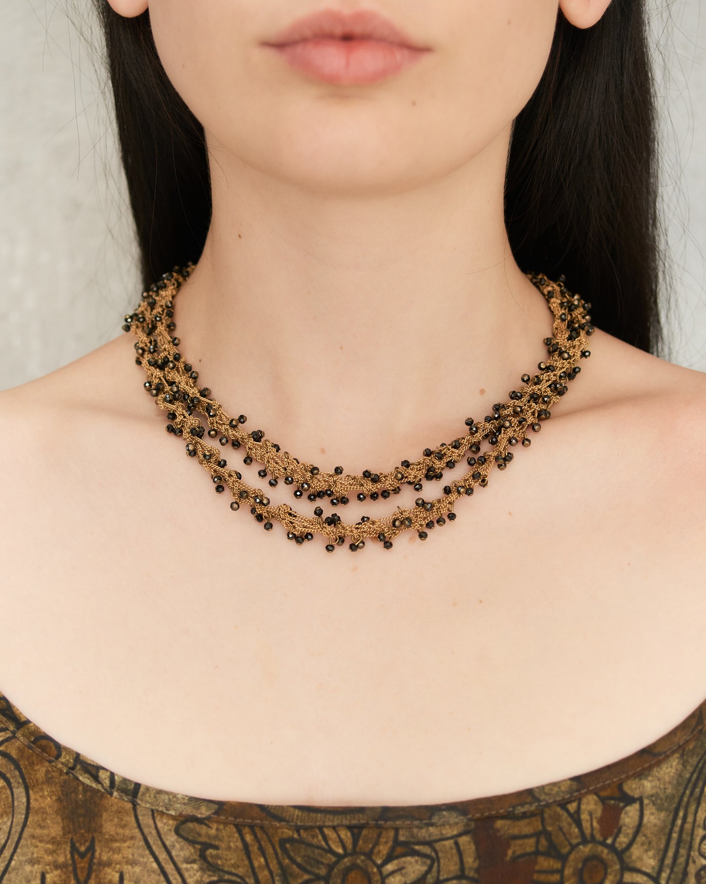 Jet Bead Double Chain Necklace