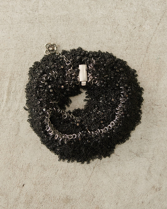 Jet Glass Bead Frayed Bracelet