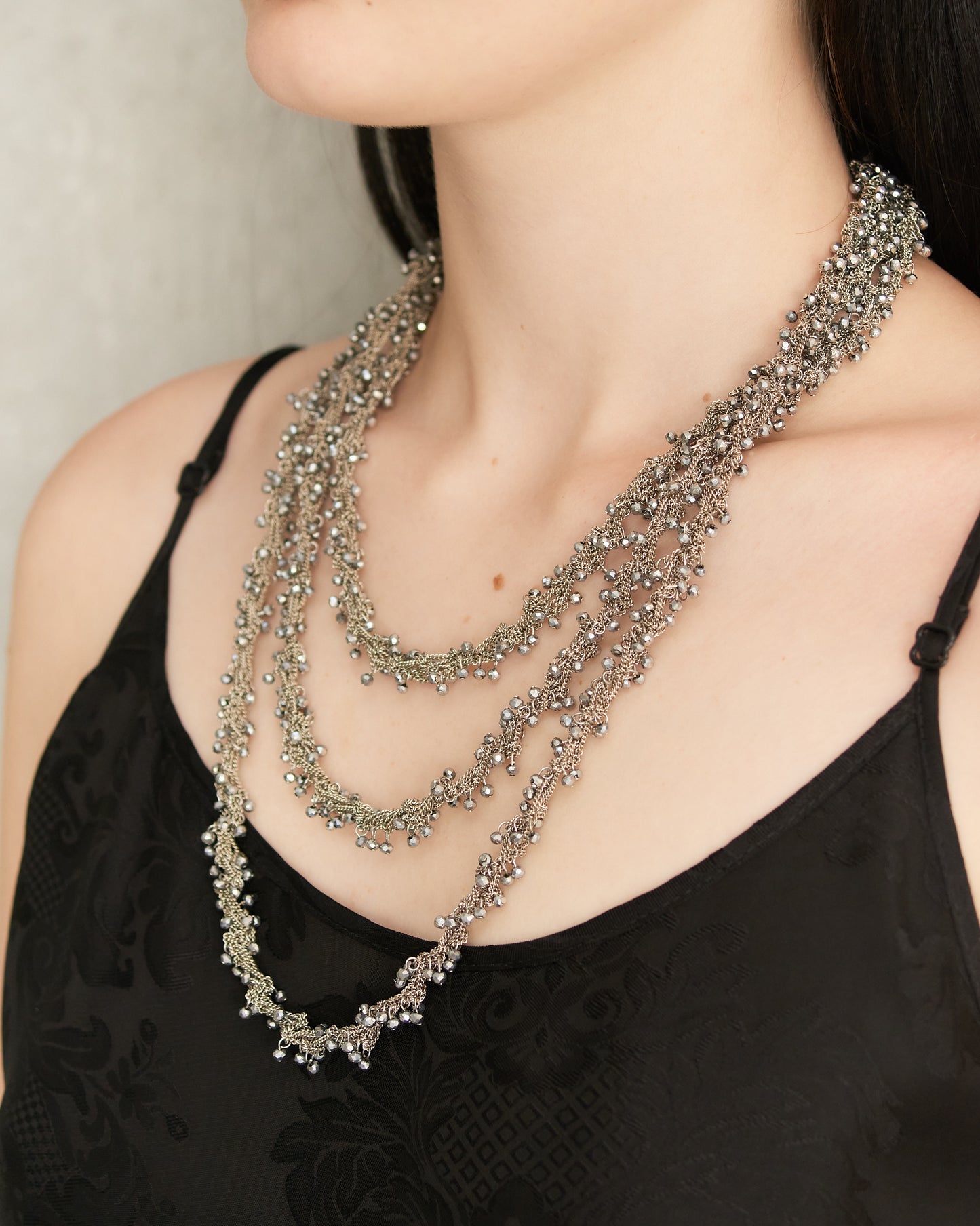 Silver Bead Knitted Necklace