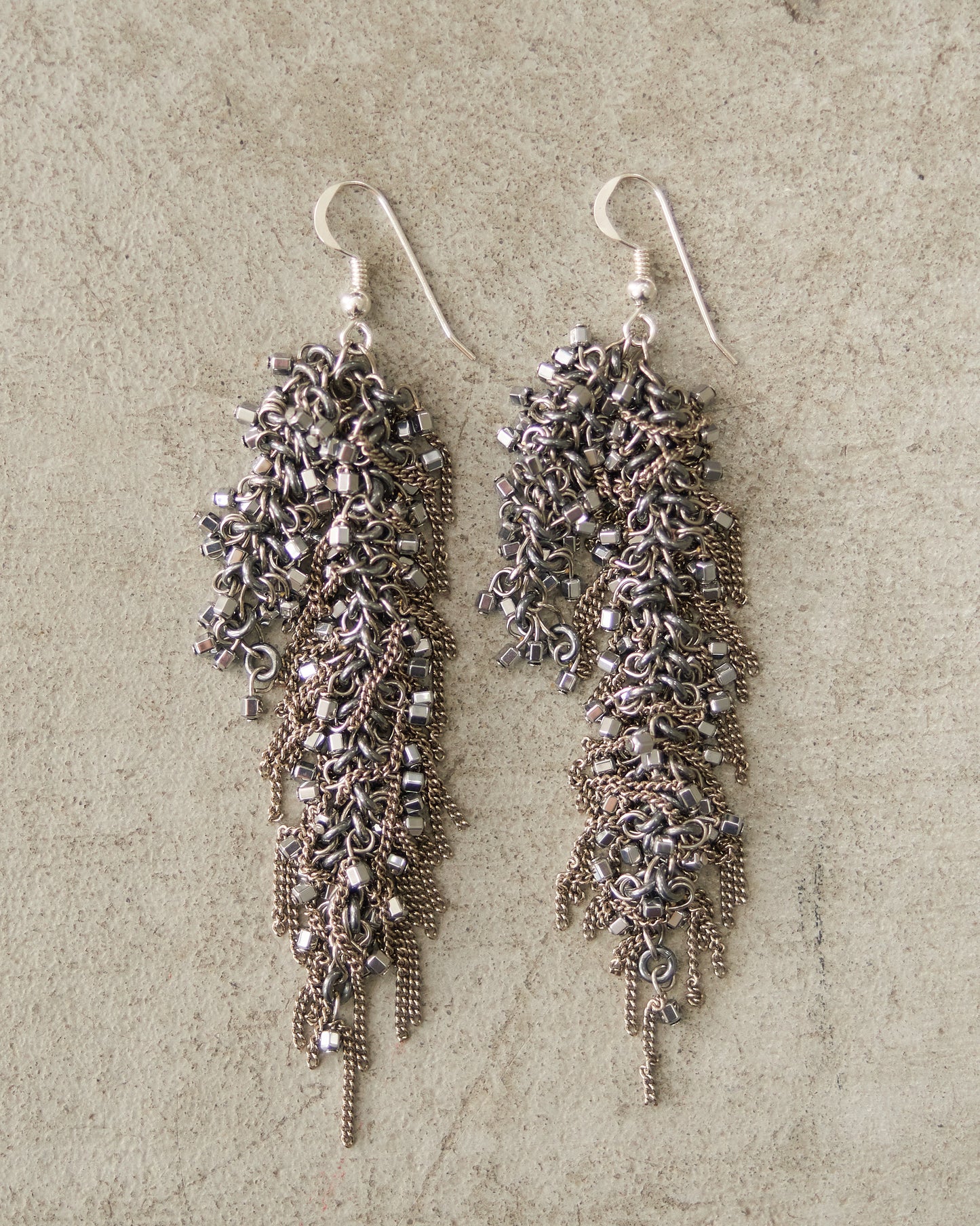 Silver Glass Beaded Long Earrings