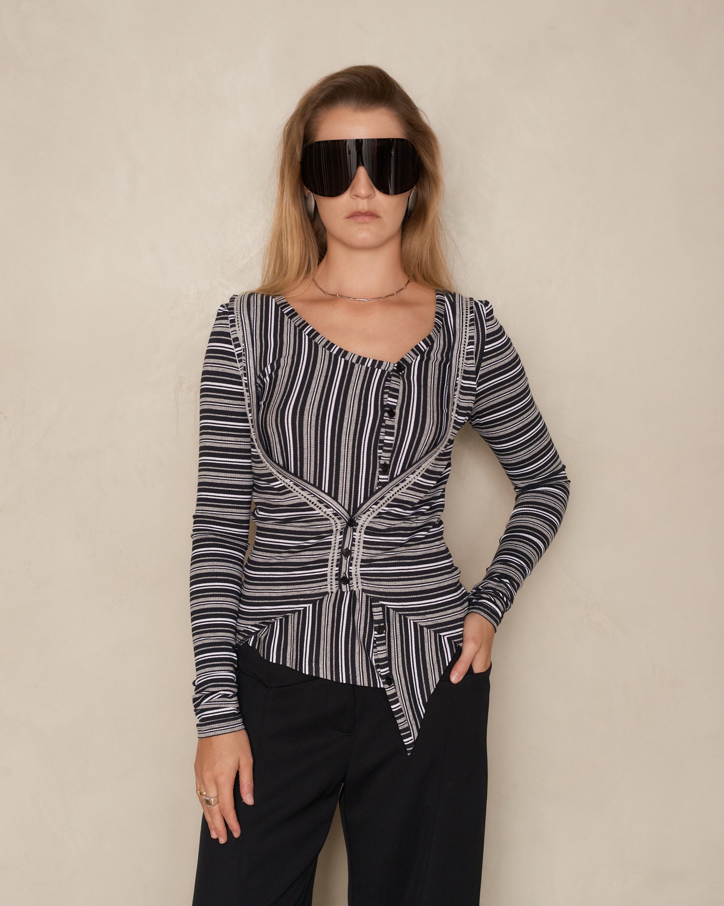 Night Stripe Double Jersey Cardigan