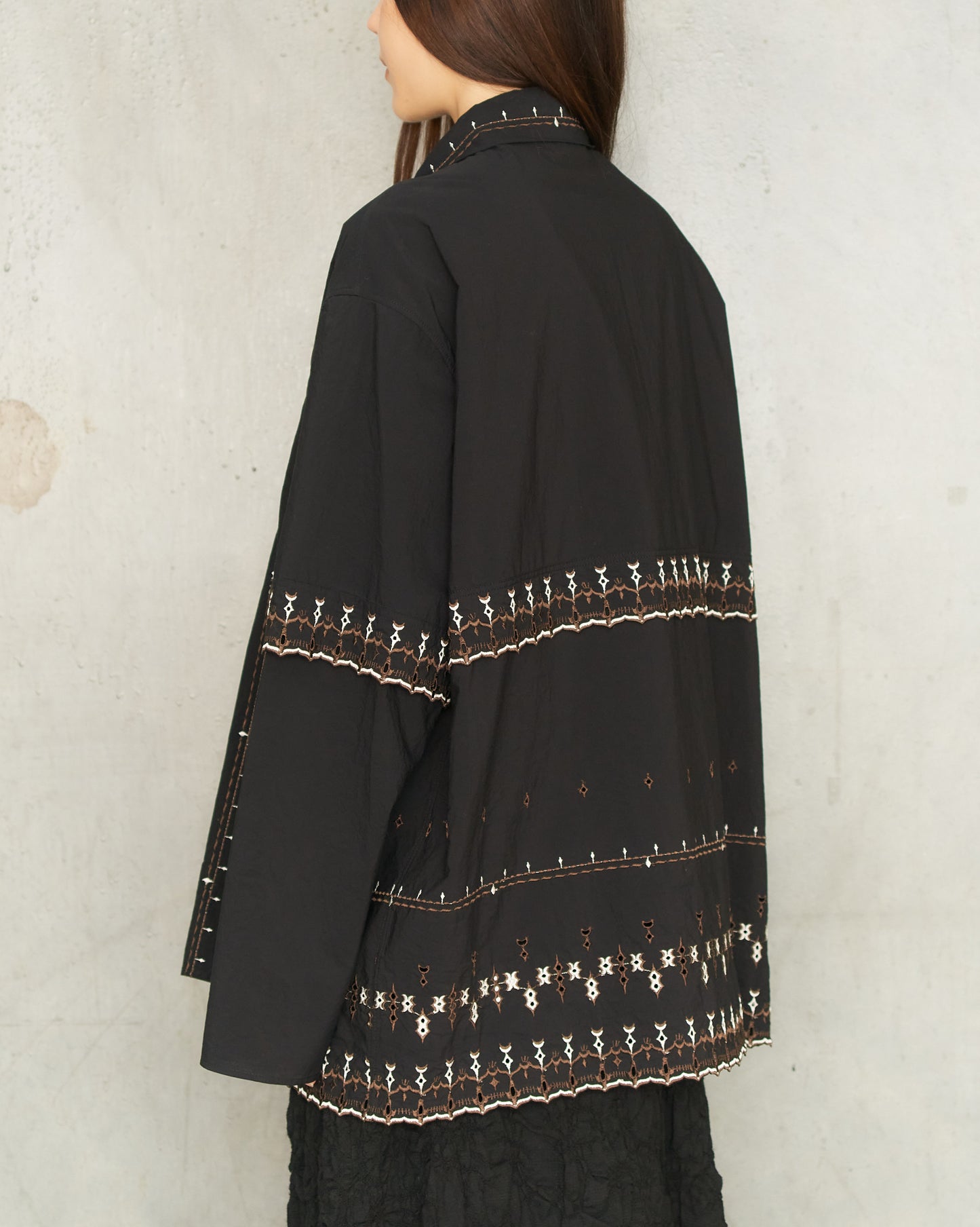 Black Asymmetrical Embroidered Blouse