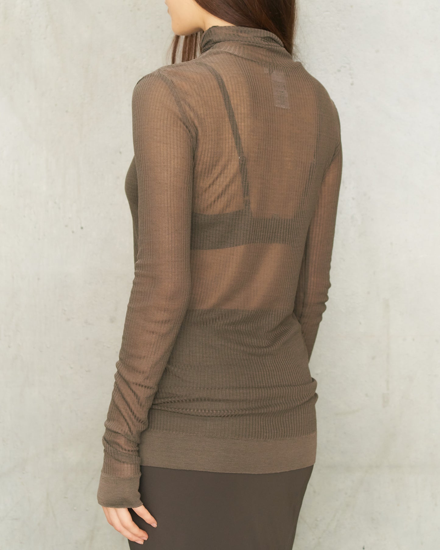 Dark Brown Seamless Knit High Neck Top