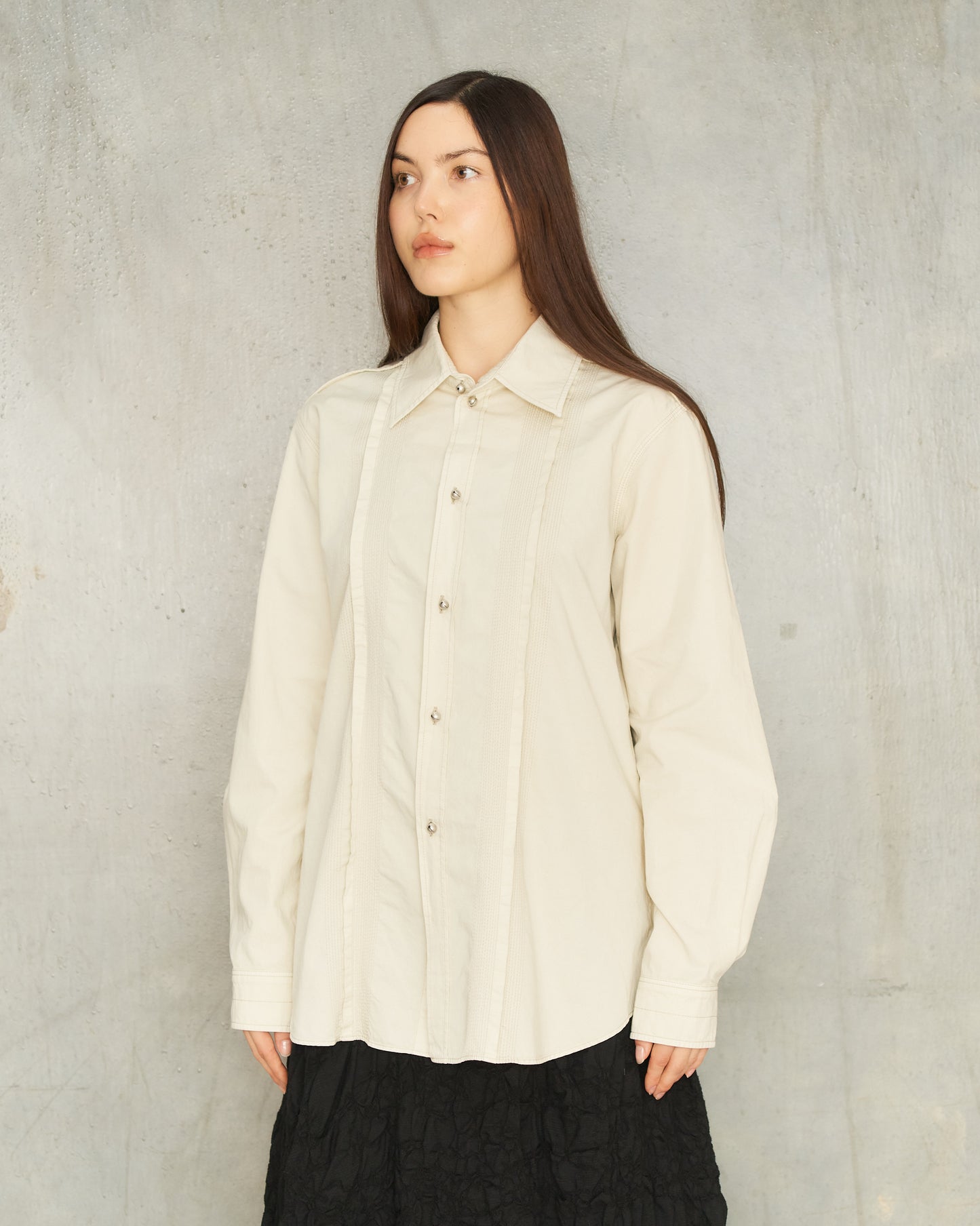 Creamy White Topstitch Fitted Shirt