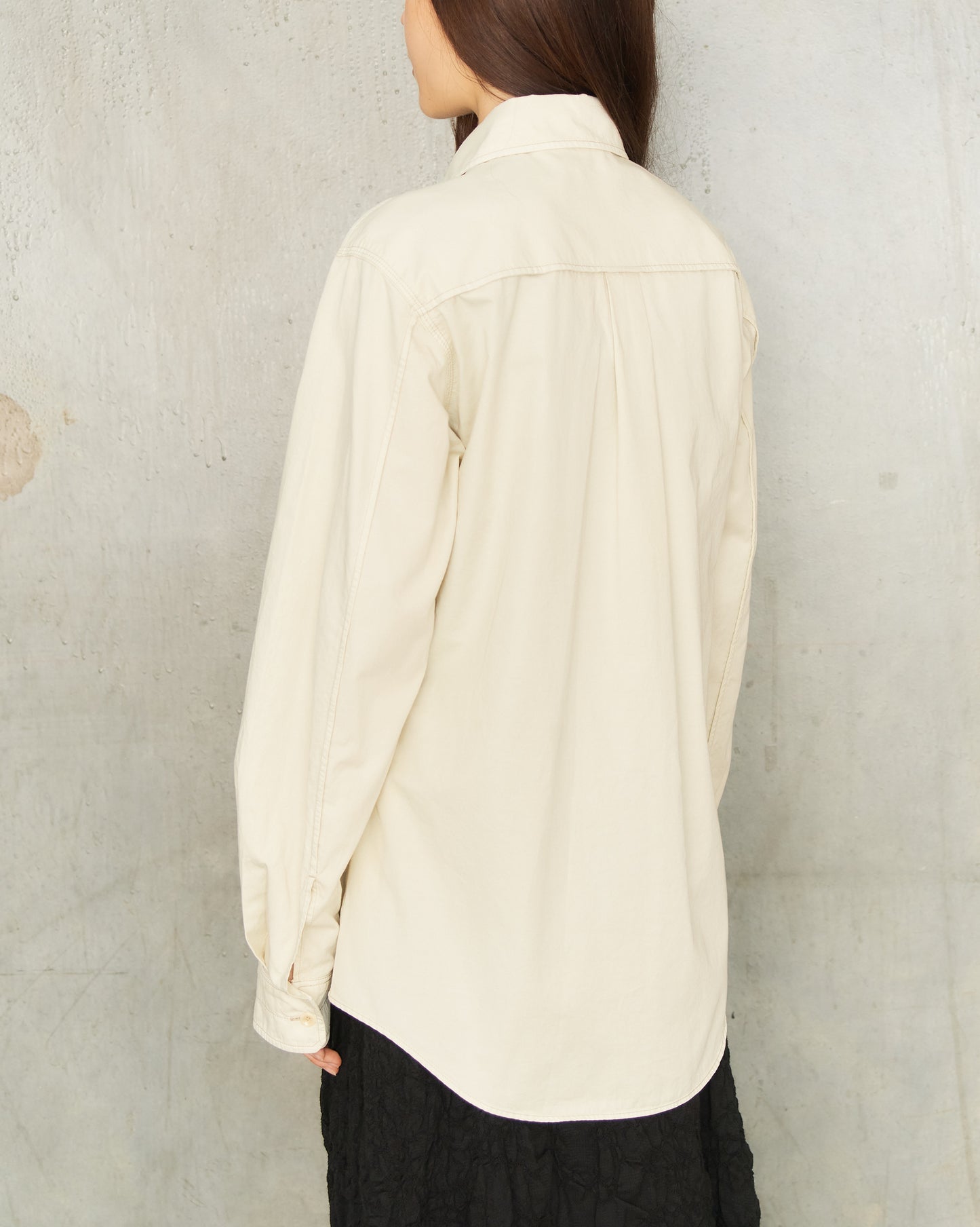 Creamy White Topstitch Fitted Shirt