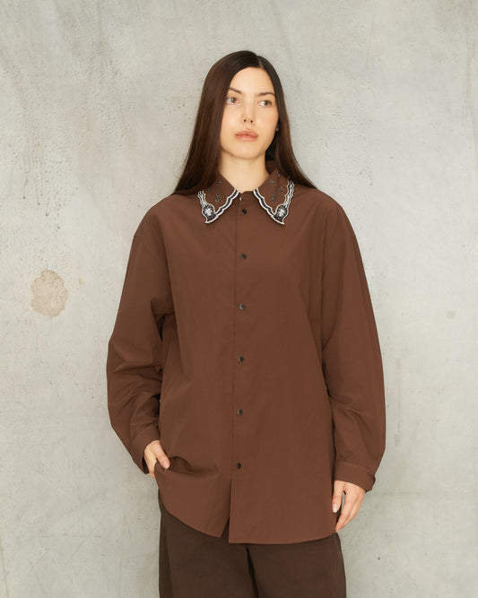 Dark Acajou Embroidered Collar Shirt