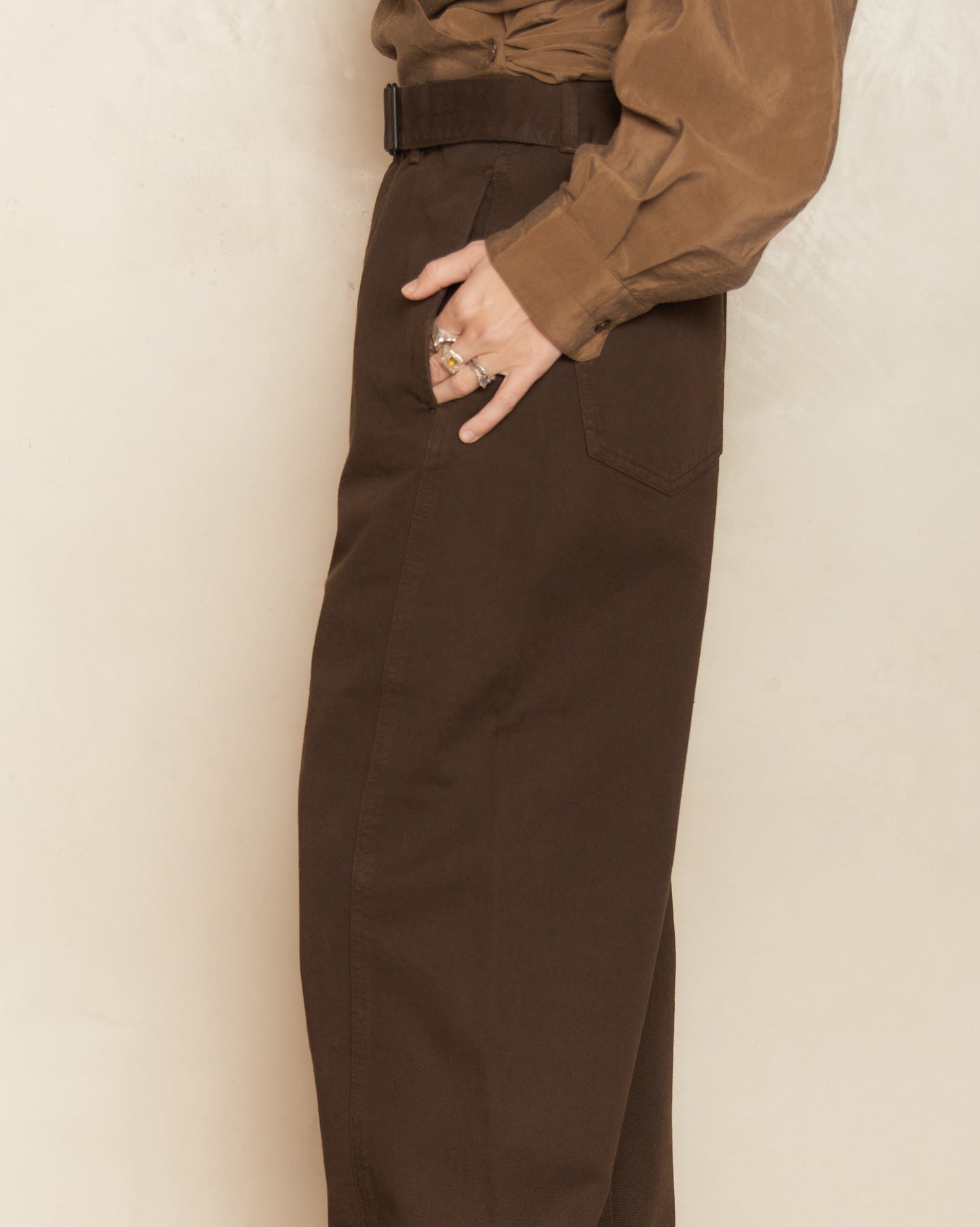 Espresso Brown Twisted Belted Trousers