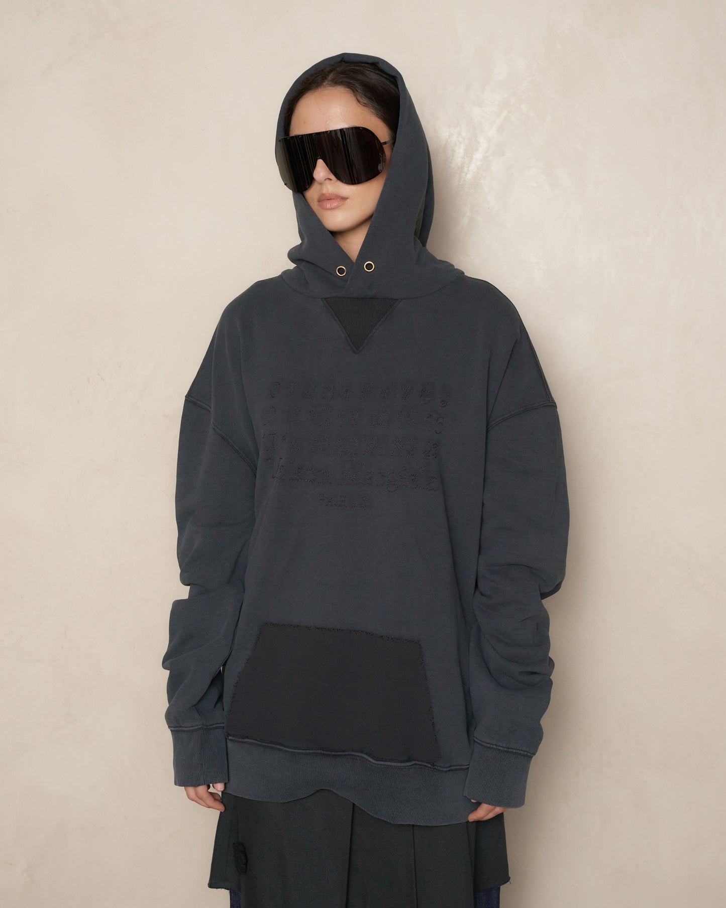 Black Faded Reverse Logo Hooded Sweatshirt