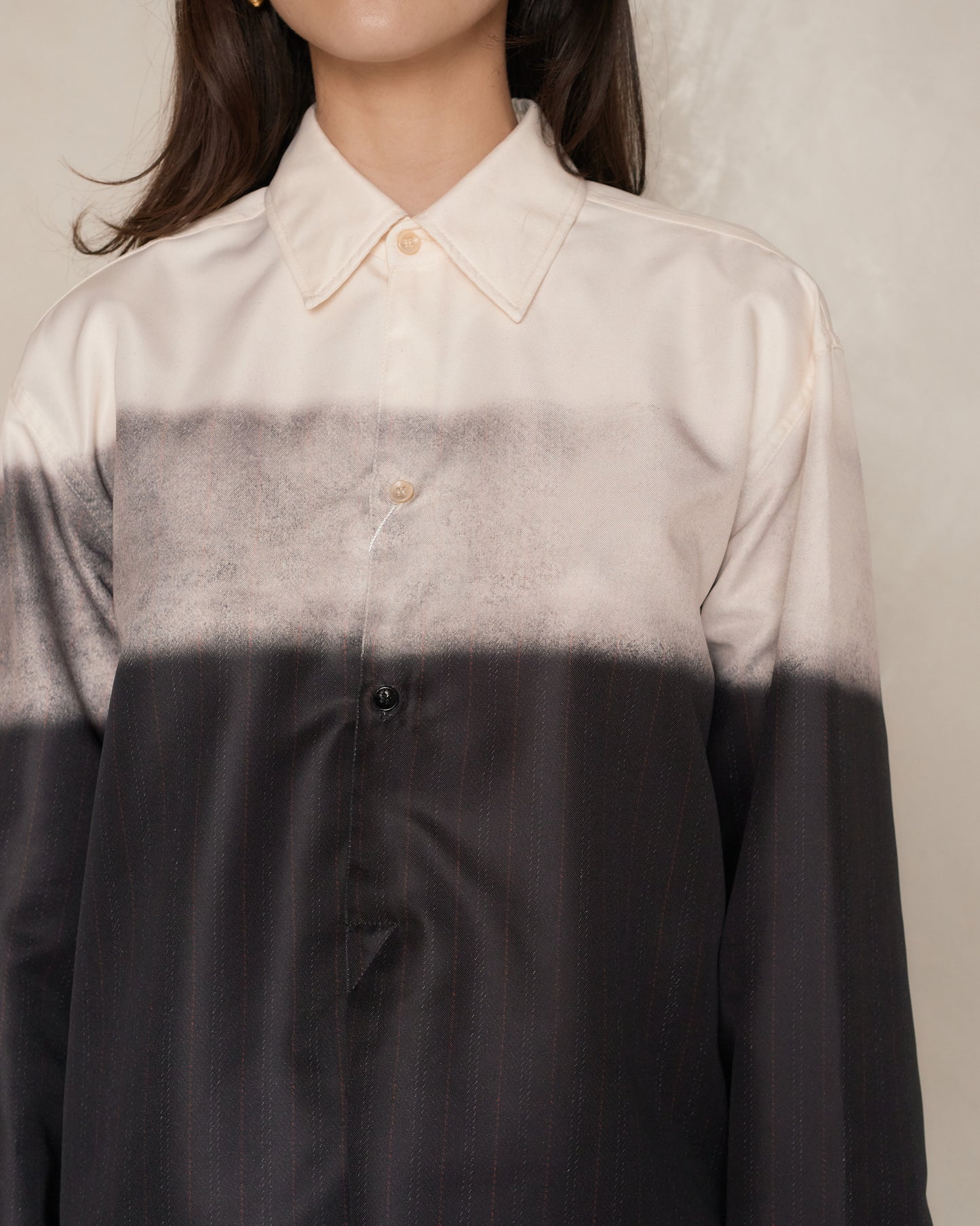 Navy and Beige Trompe L'oeil Pinstripe Shirt