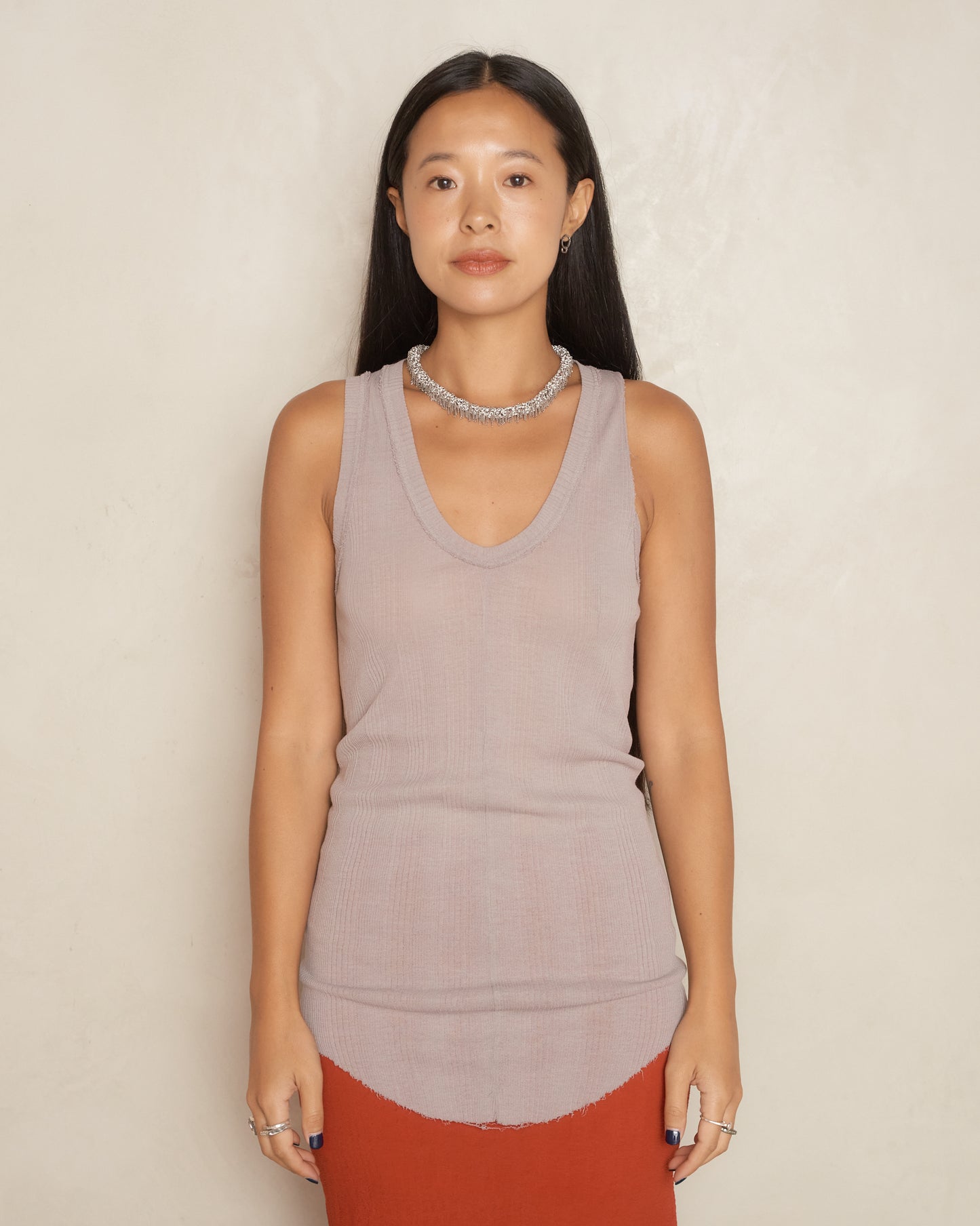 Beige Rib Jersey Tank