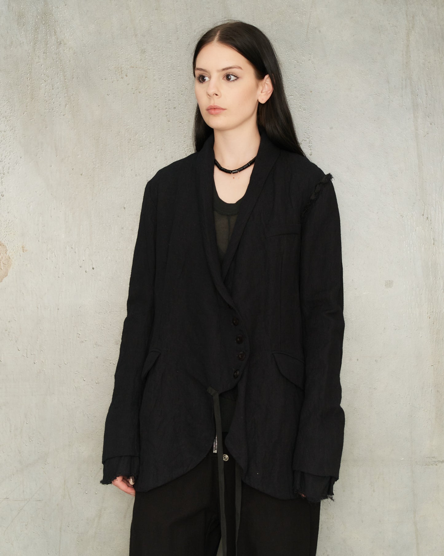 Noir Draped Collar Tailored Jacket