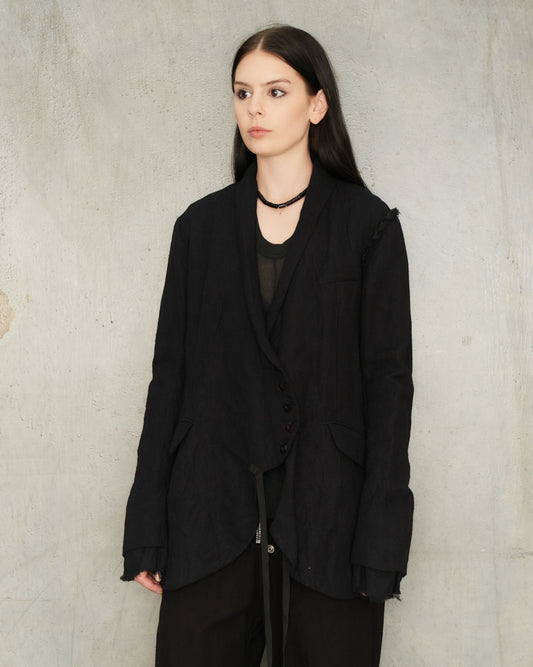 Noir Draped Collar Tailored Jacket