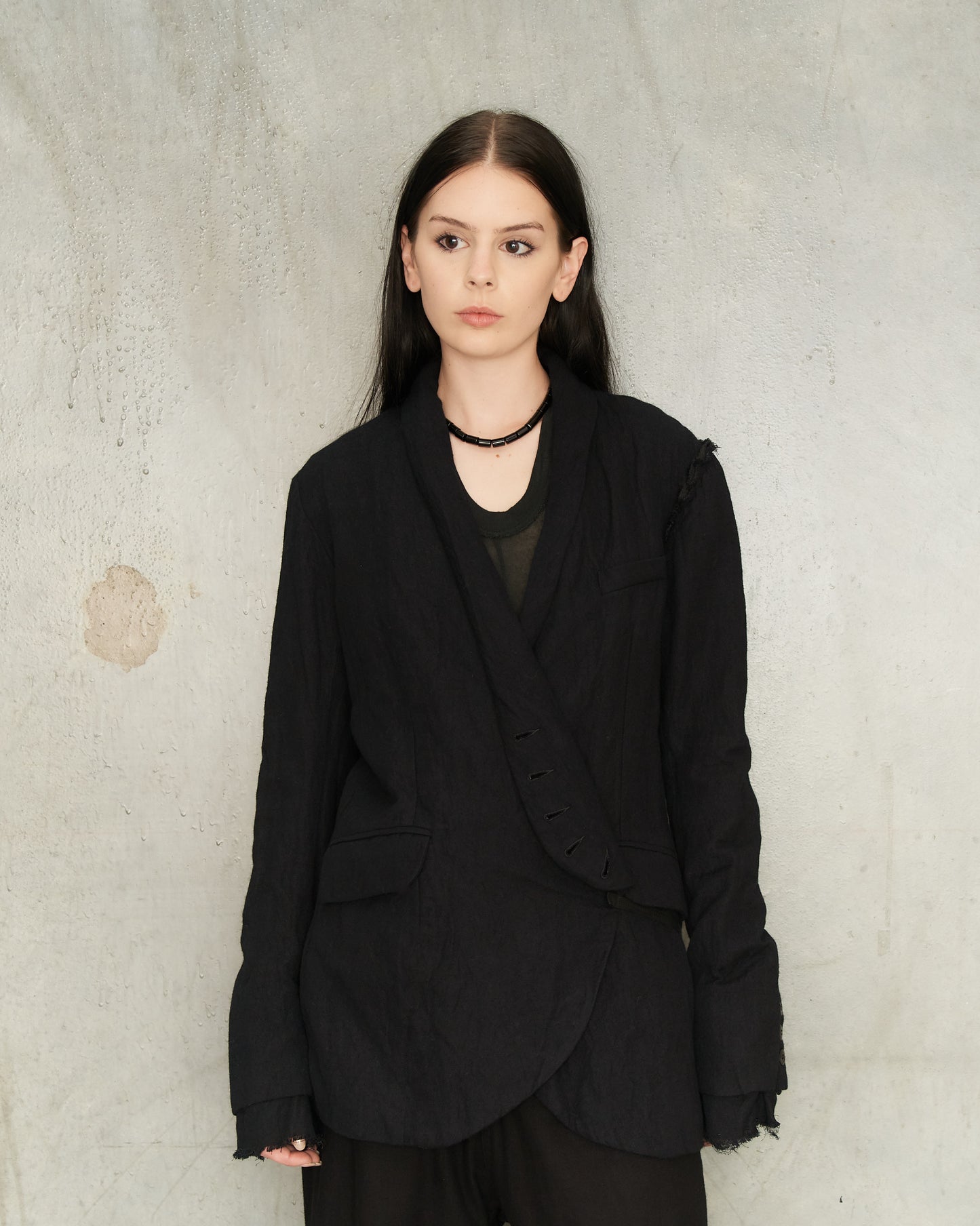 Noir Draped Collar Tailored Jacket