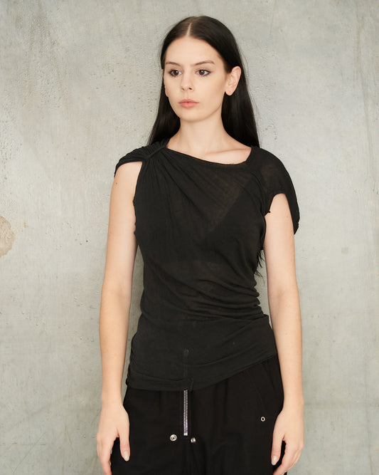 Noir Gathered Sleeve Asymmetrical Top