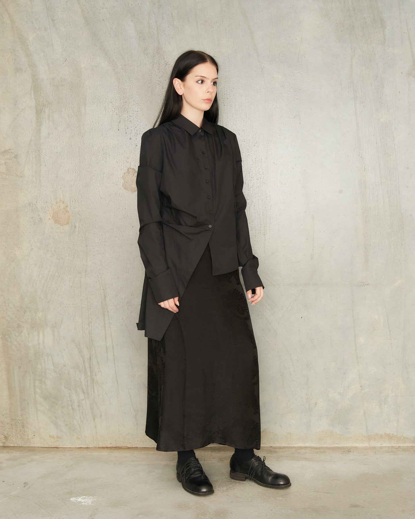 Noir Pleated Asymmetrical Blouse