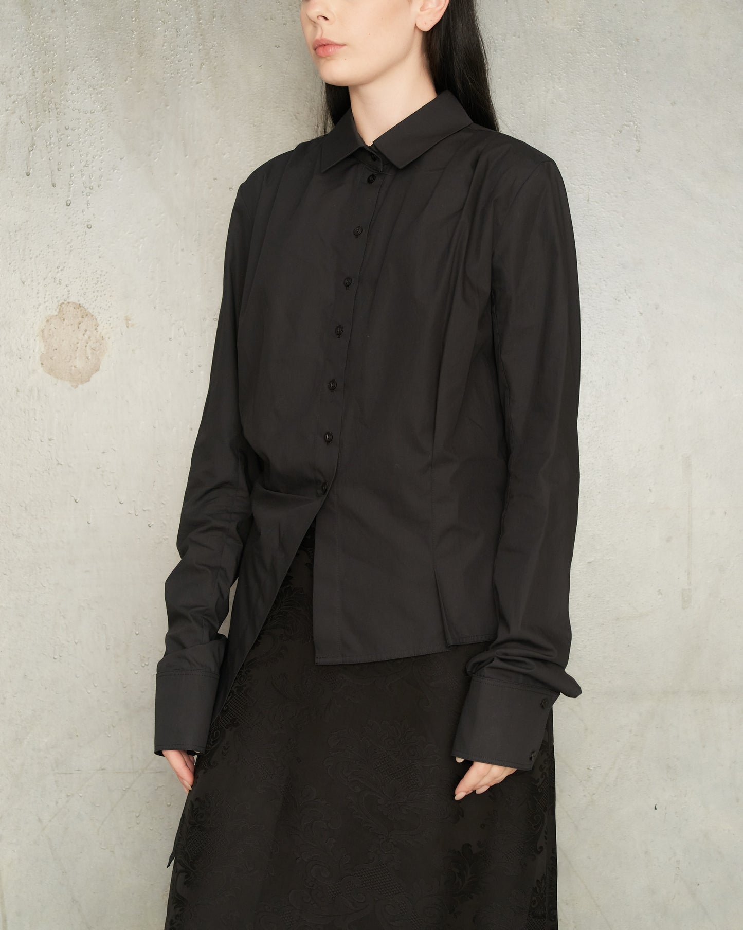 Noir Pleated Asymmetrical Blouse