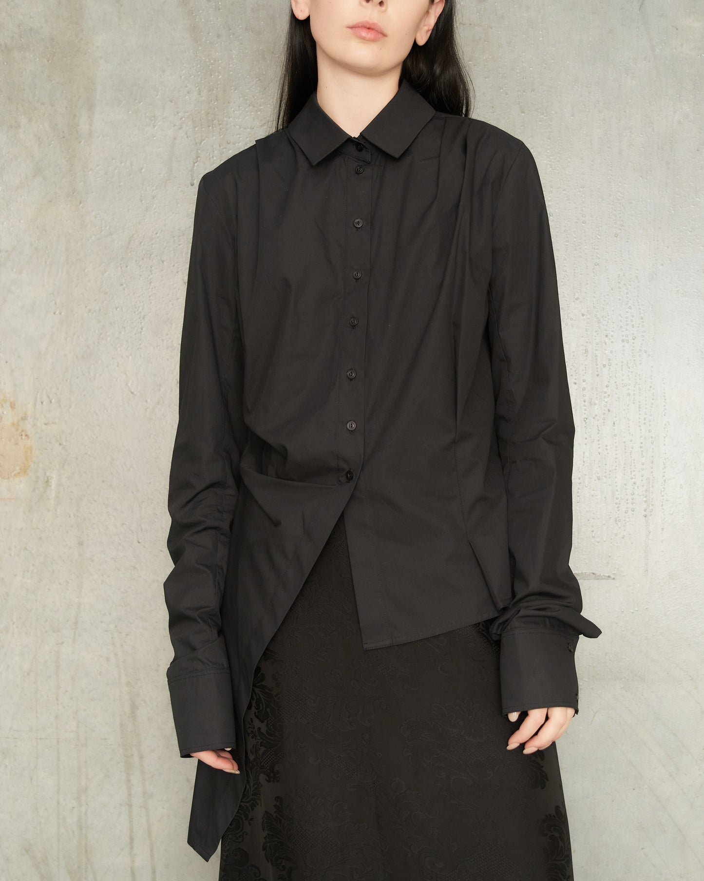 Noir Pleated Asymmetrical Blouse