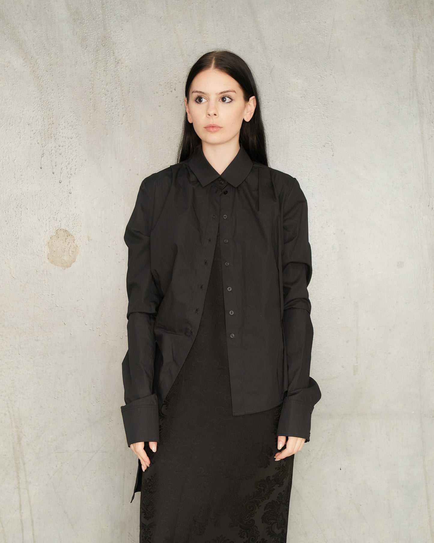 Noir Pleated Asymmetrical Blouse