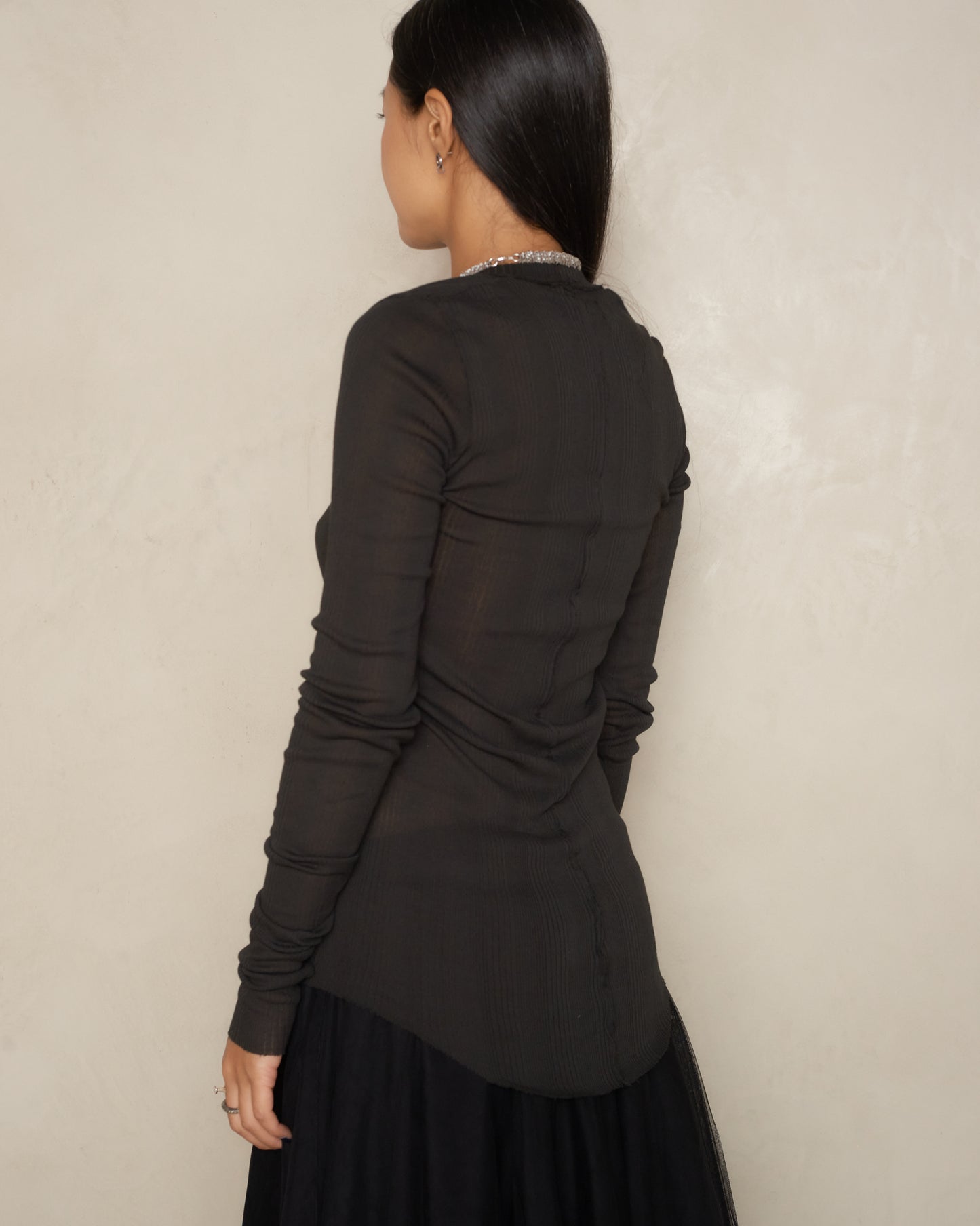 Noir Rib Jersey Long Sleeve Top