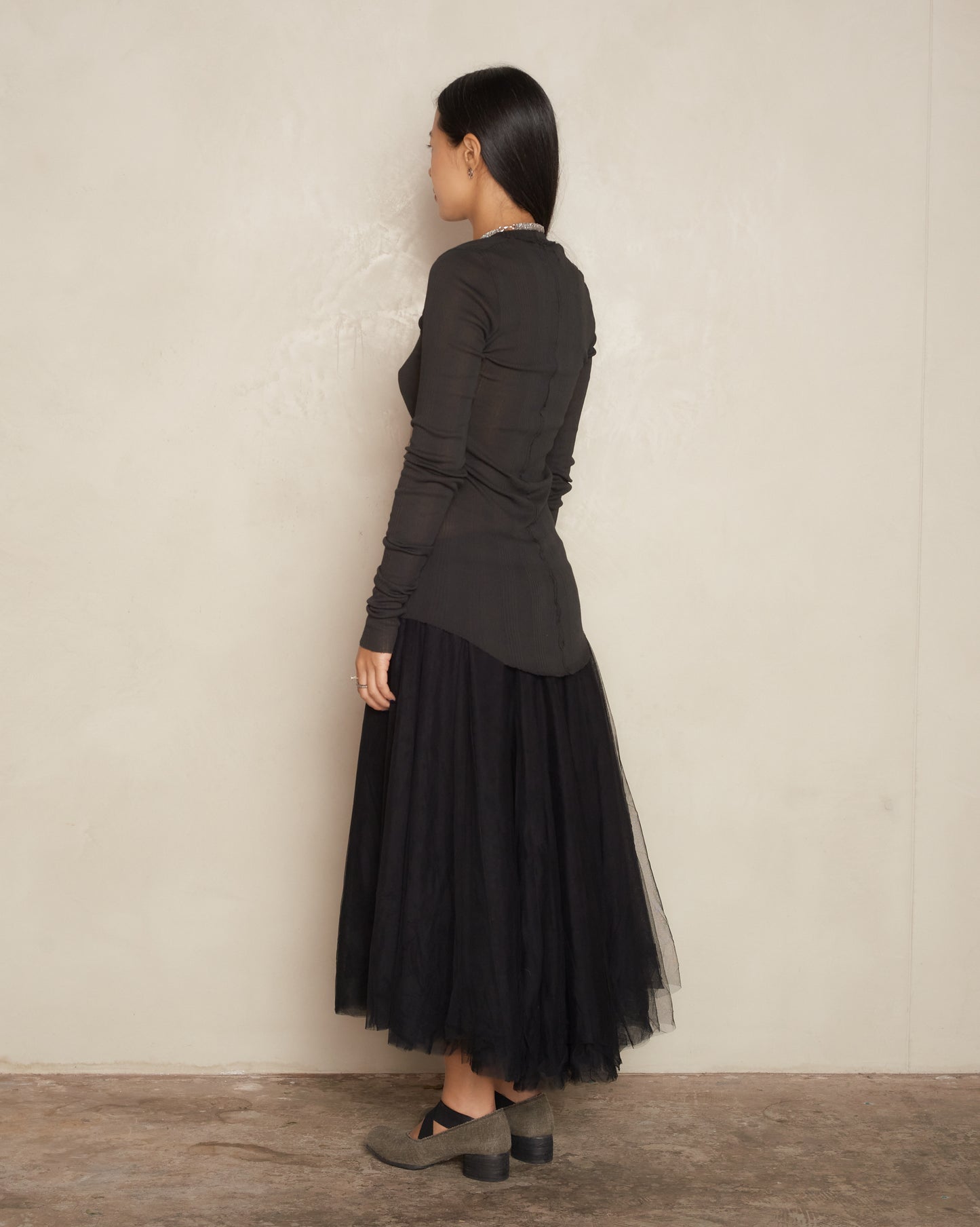 Noir Tulle Mid Length Skirt