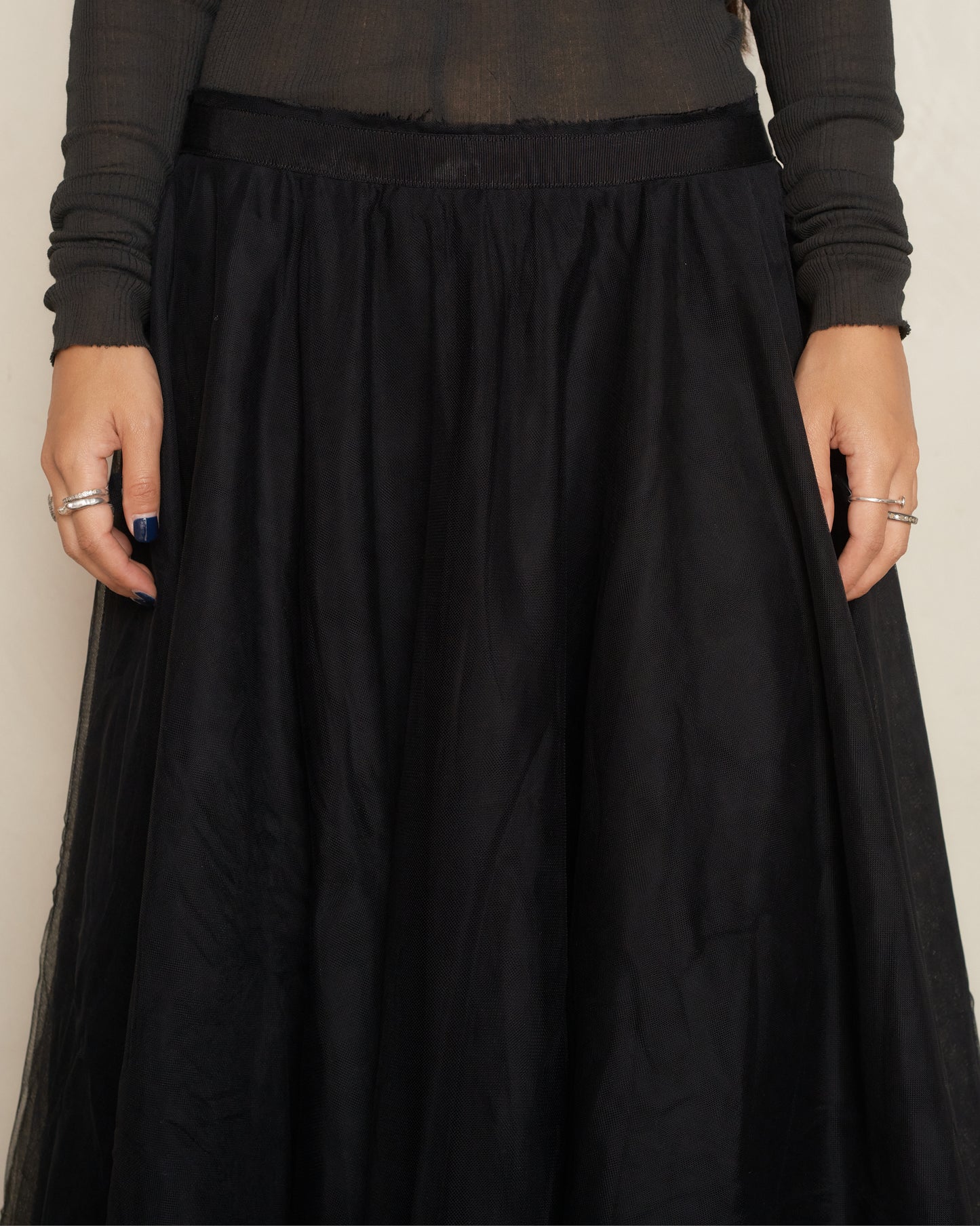 Noir Tulle Mid Length Skirt