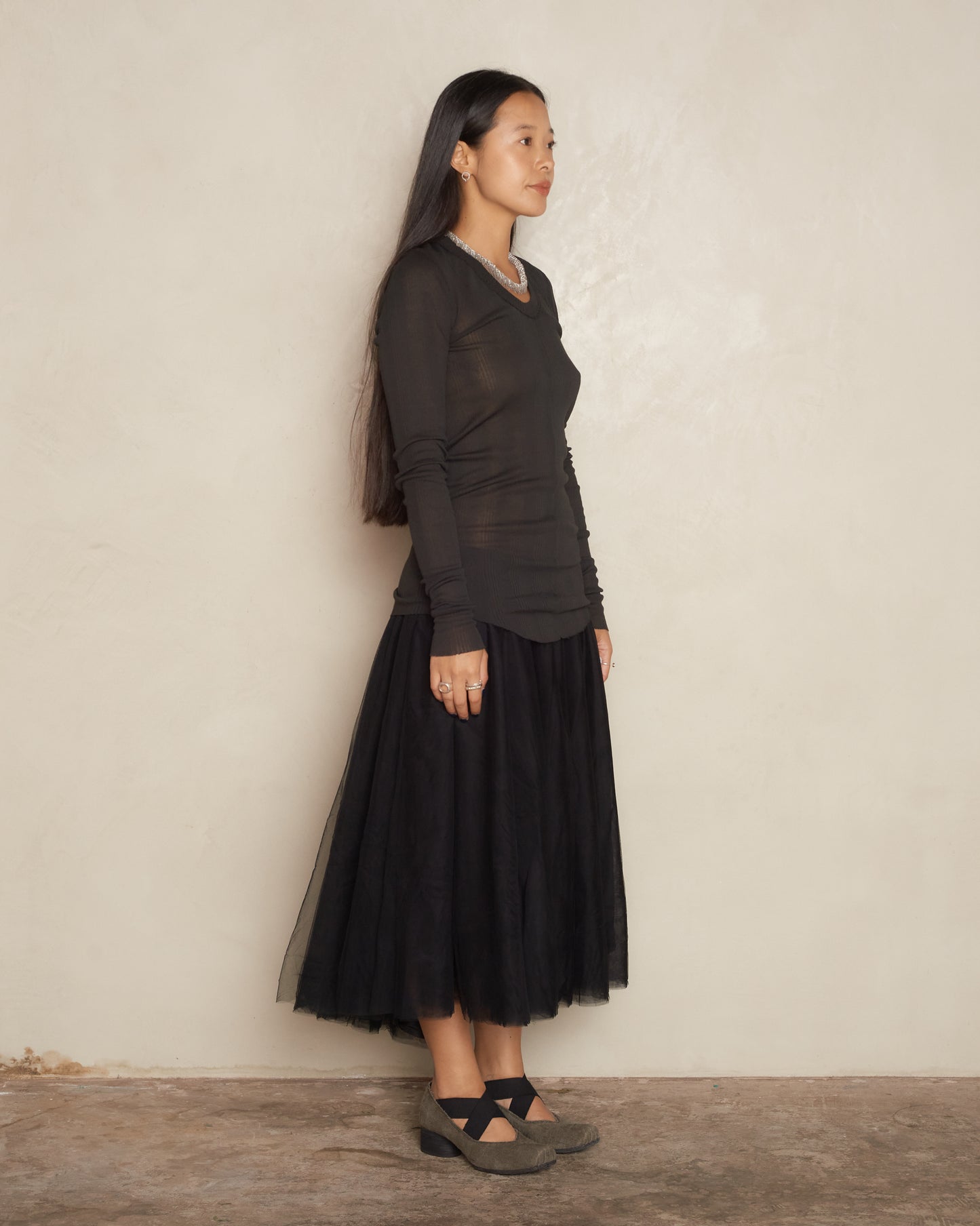 Noir Tulle Mid Length Skirt