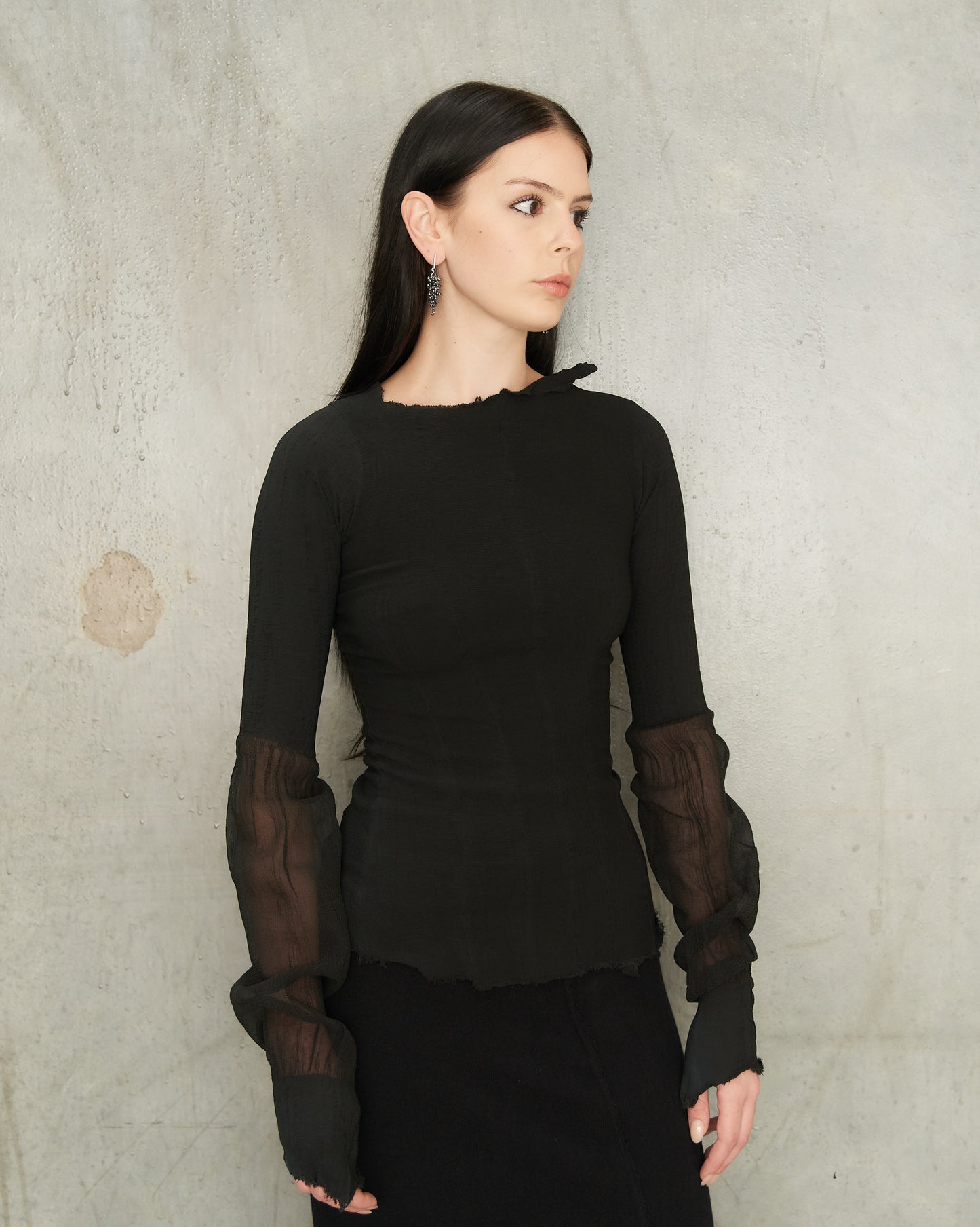 Noir Tulle Sleeve Stretch Top