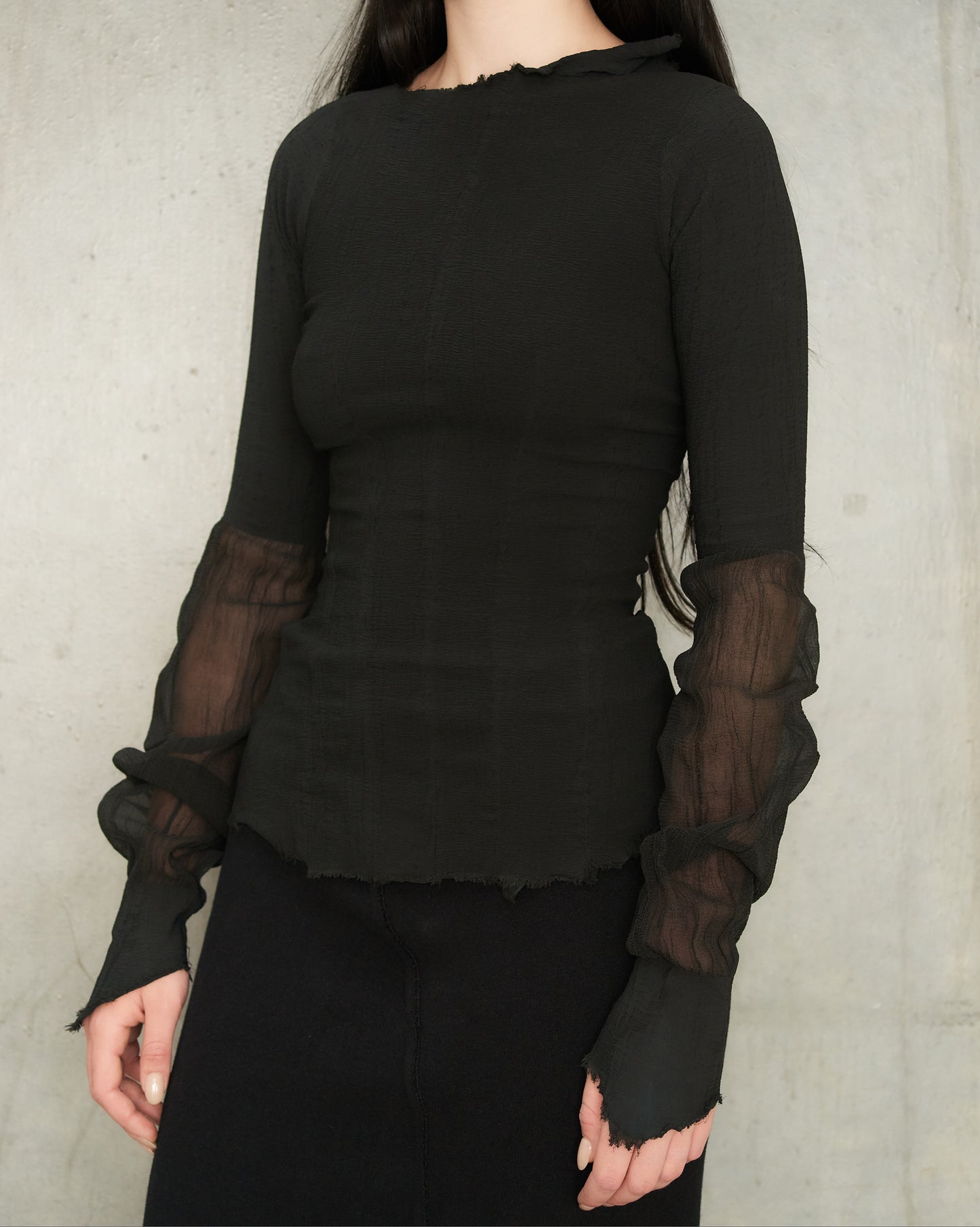 Noir Tulle Sleeve Stretch Top