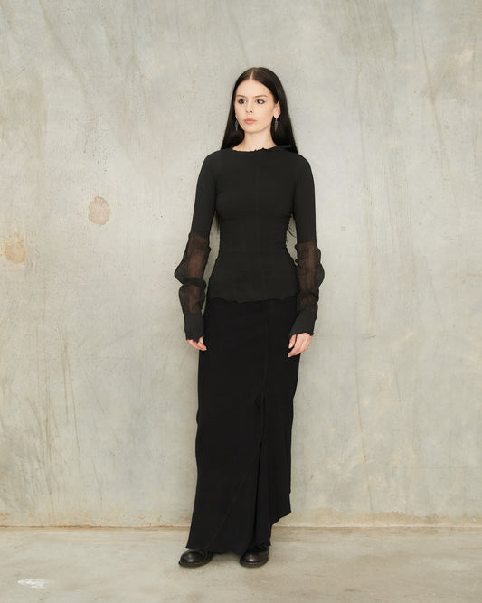 Noir Tulle Sleeve Stretch Top