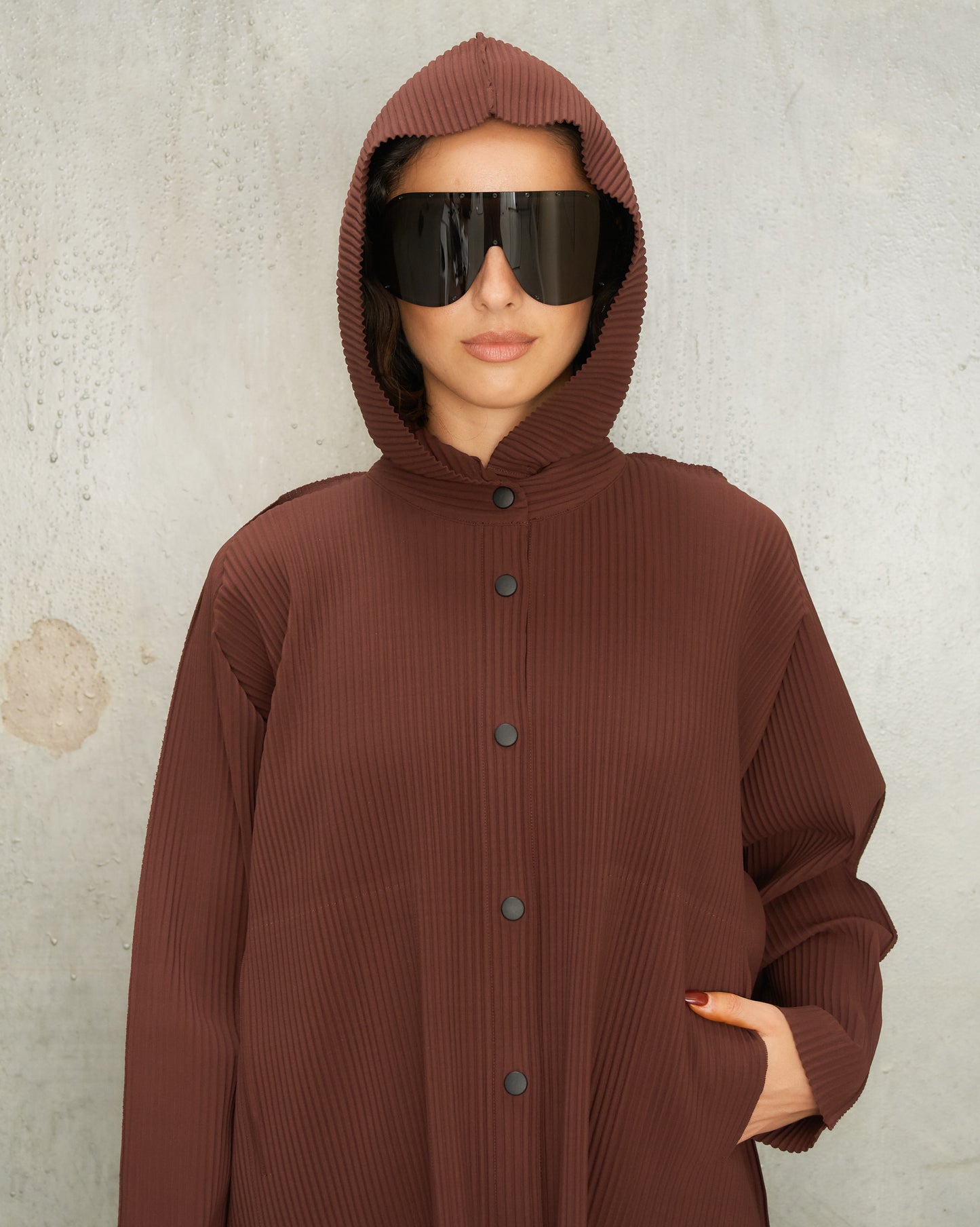 Chocolate Knit Pleats Hoodie