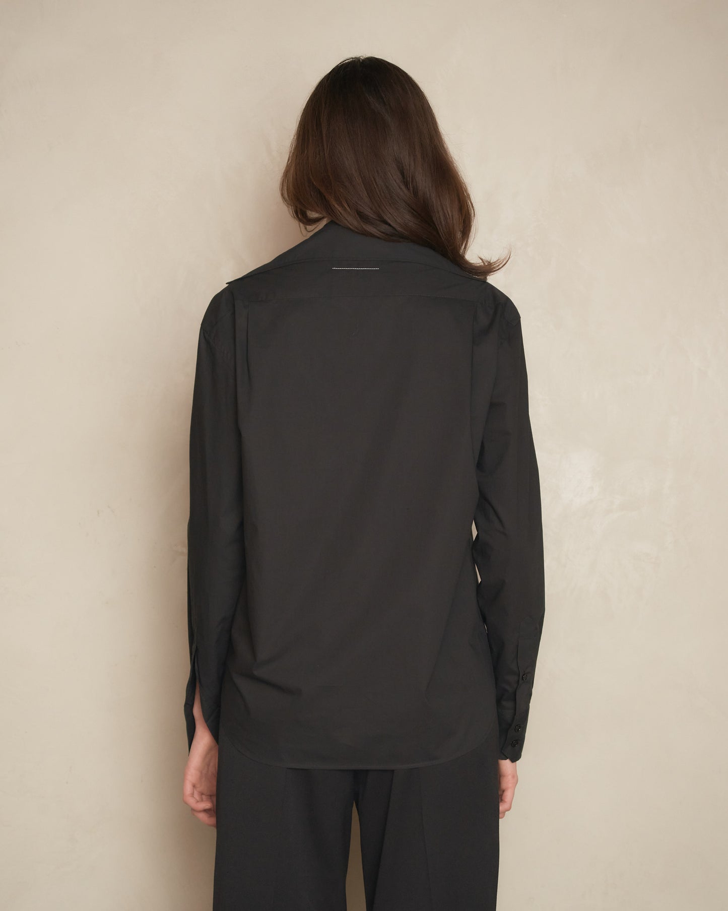 Black Poplin Open Neck Shirt