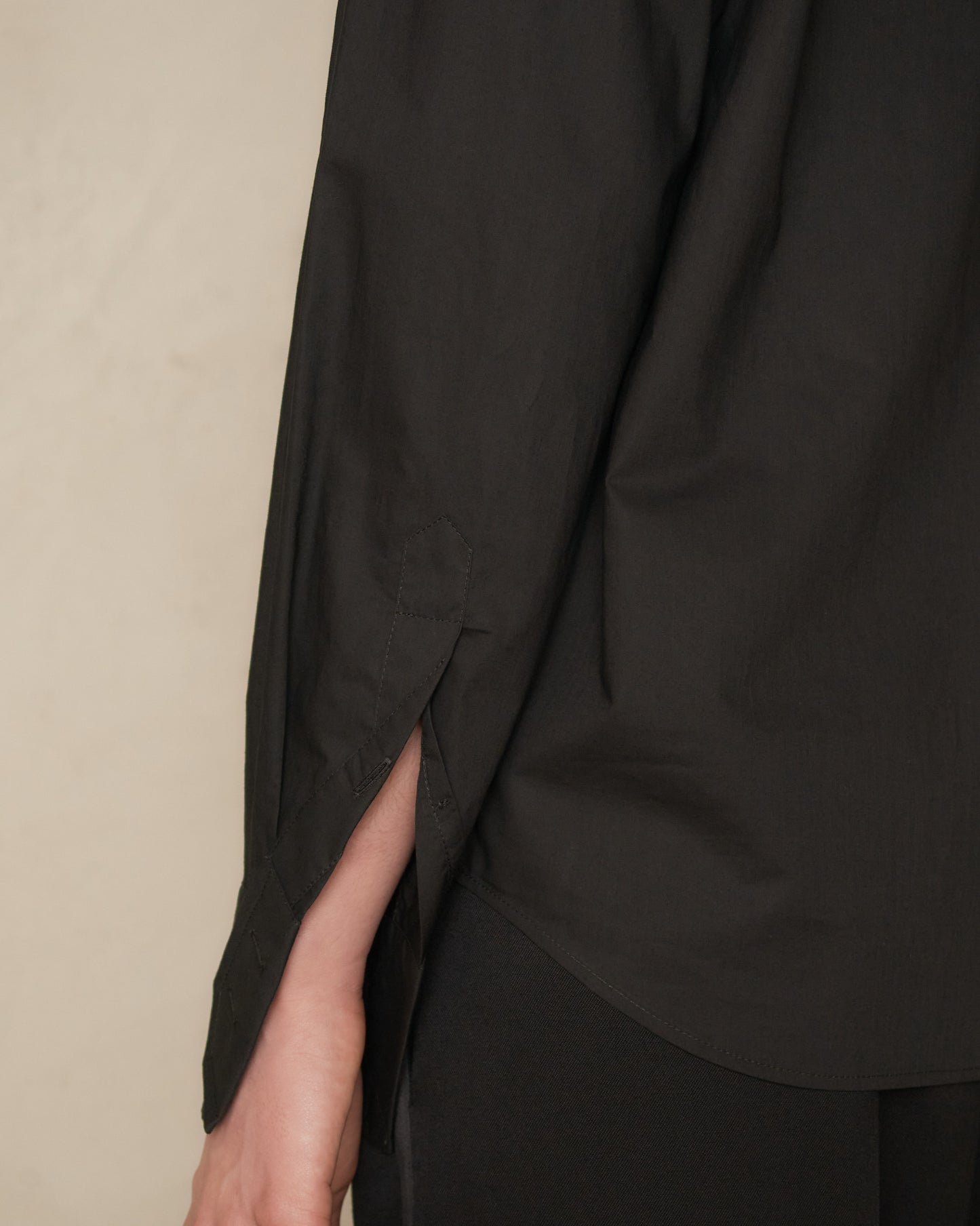 Black Poplin Open Neck Shirt