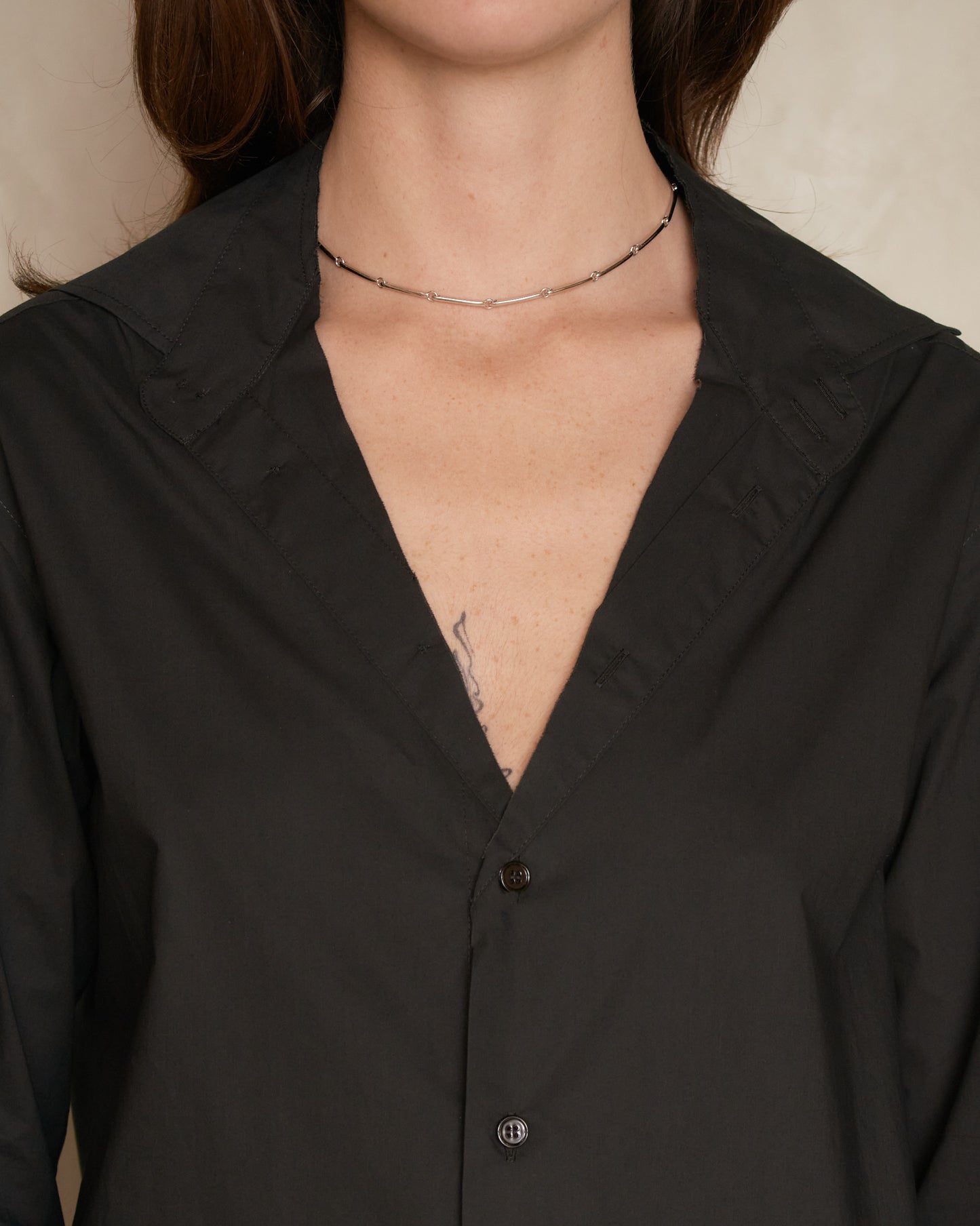 Black Poplin Open Neck Shirt